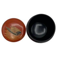 Japanese Antique Lacquer Natsume (box for matcha powder) Red Boat 1980s