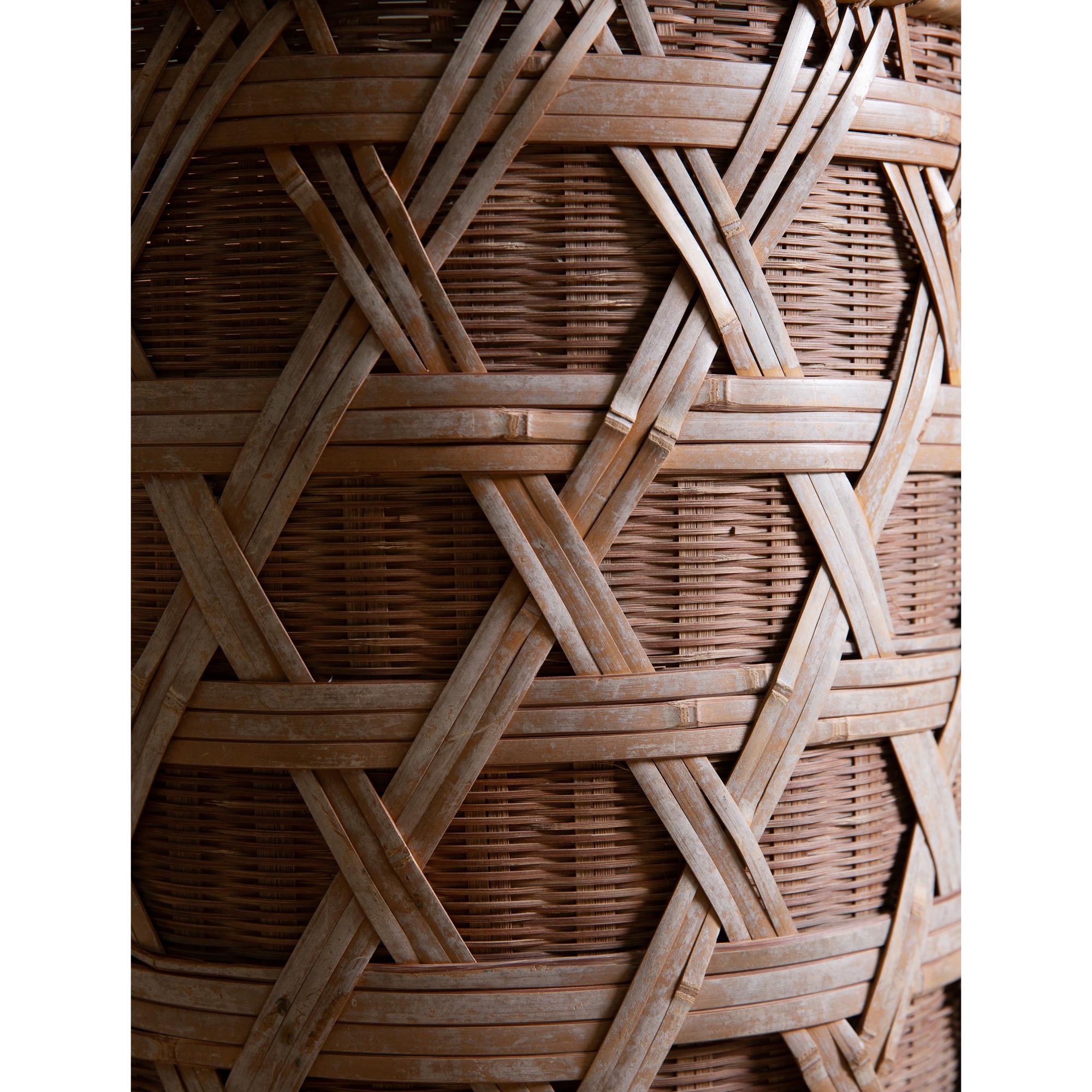 Japanese antique large bamboo double layered basket - wabi sabi primitive decor For Sale 8