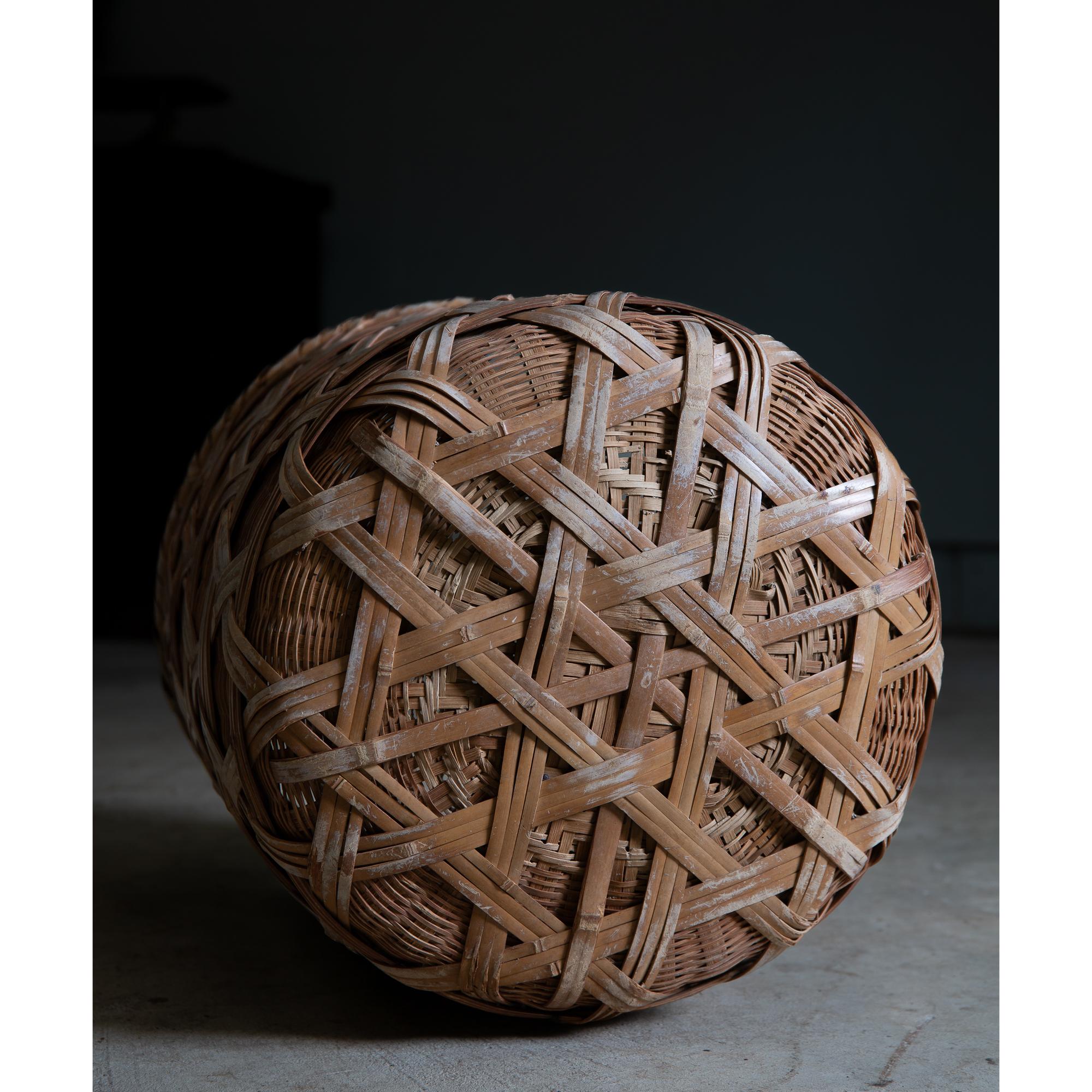 Hand-Crafted Japanese antique large bamboo double layered basket - wabi sabi primitive decor For Sale