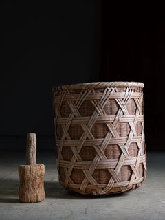 Japanese antique large bamboo double layered basket - wabi sabi primitive decor