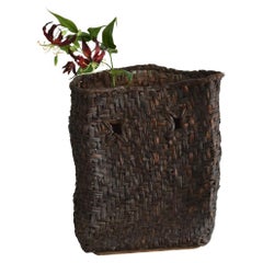 Japanese antique Large basket woven with grape vines/1868-1920/Vase on the wall