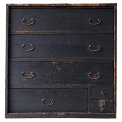 Japanese Antique Large Black Drawer 1860s-1900s / Storage Tansu Wabi Sabi