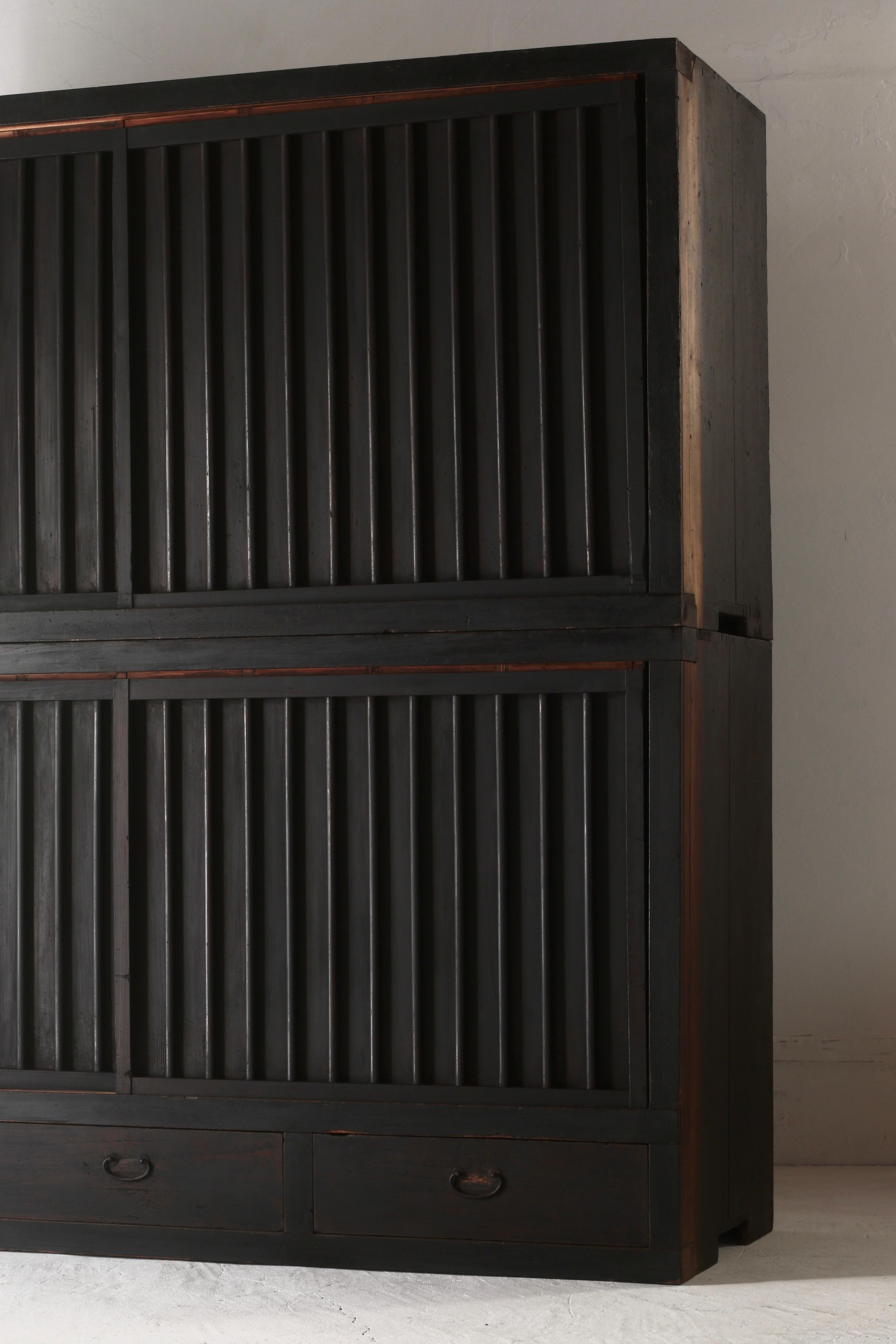 Japanese Antique Large Black Mizuya Tansu /Cabinet Cupboard 1868-1912s Wabi-sabi 3