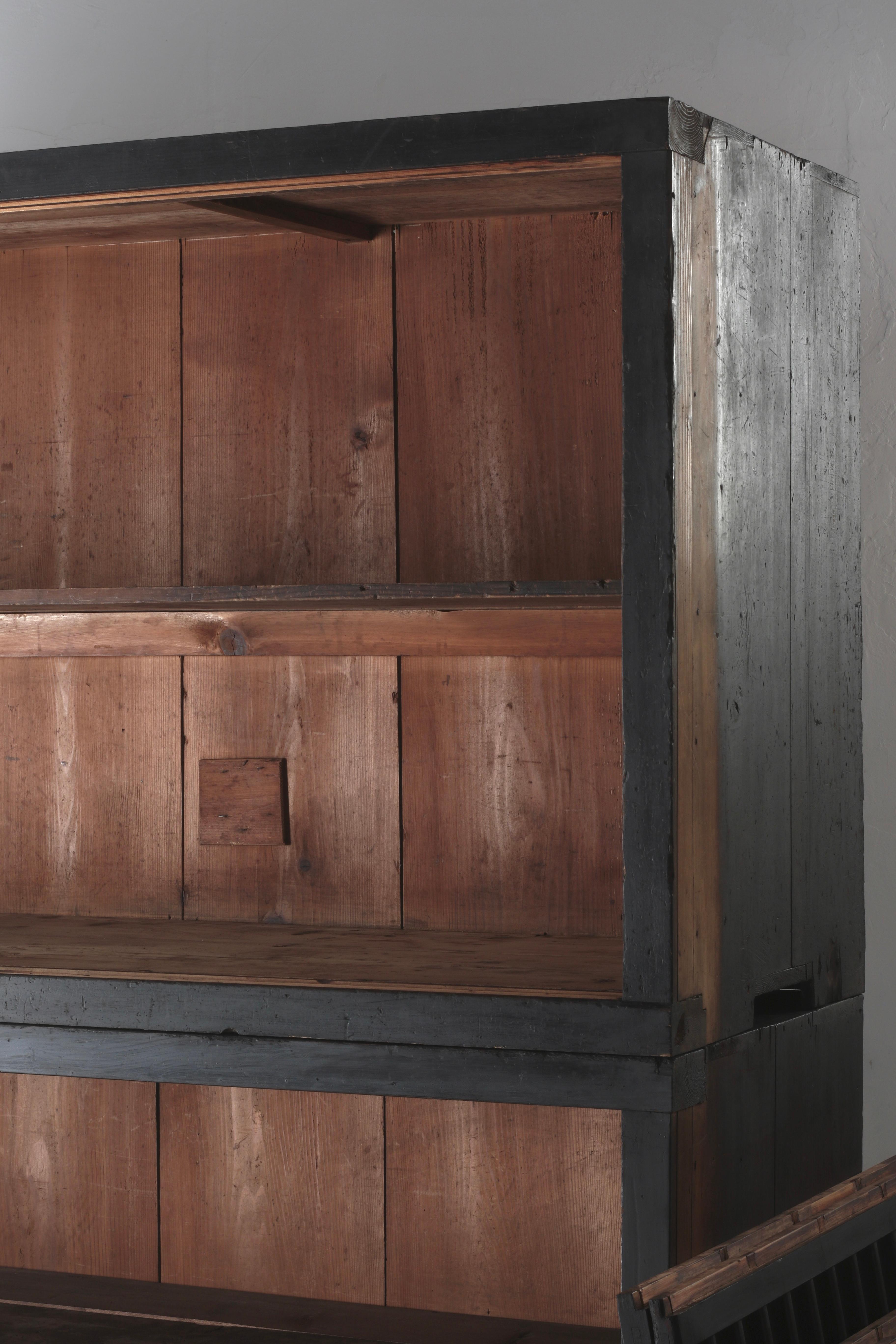 Japanese Antique Large Black Mizuya Tansu /Cabinet Cupboard 1868-1912s Wabi-sabi 11