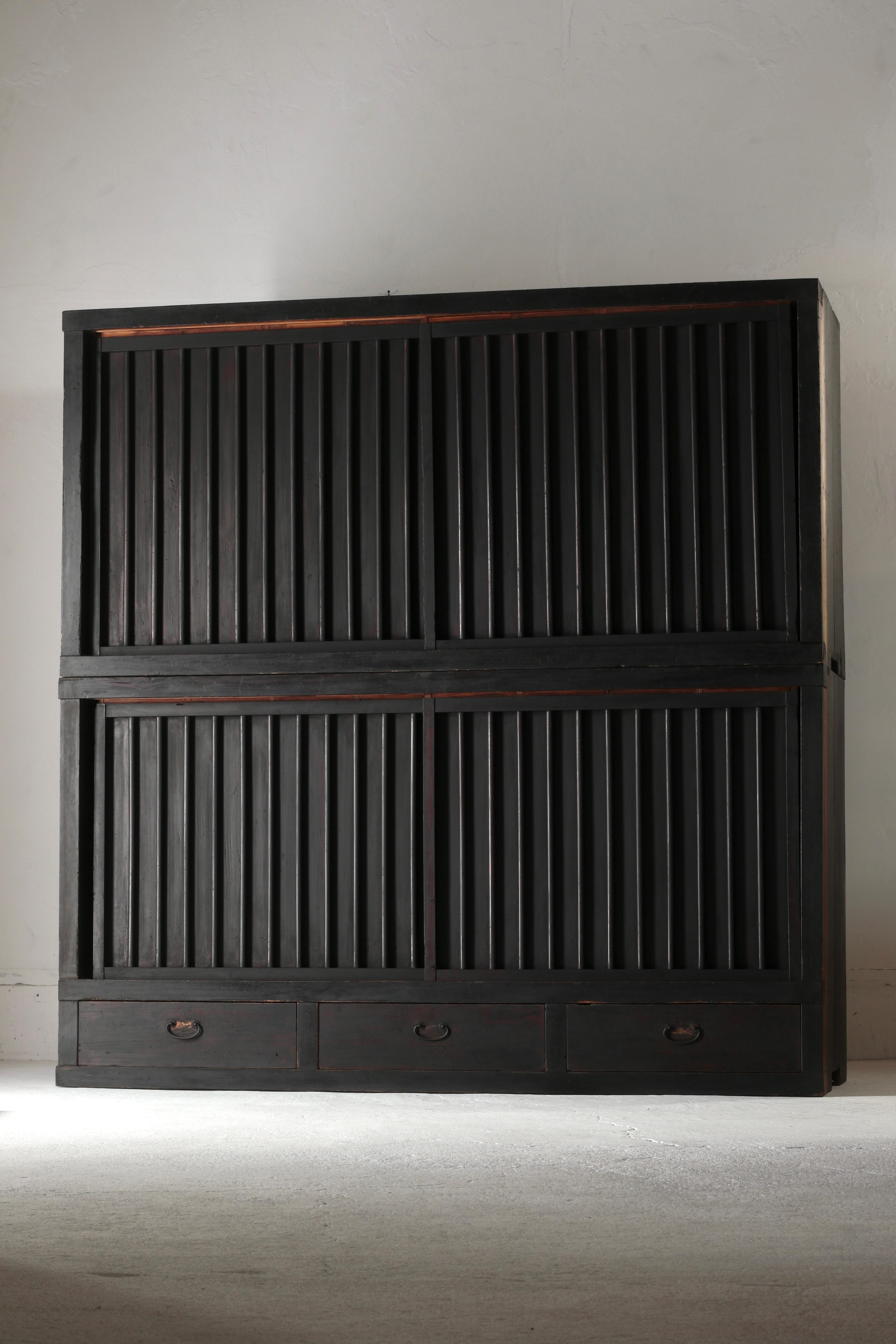 Meiji Japanese Antique Large Black Mizuya Tansu /Cabinet Cupboard 1868-1912s Wabi-sabi
