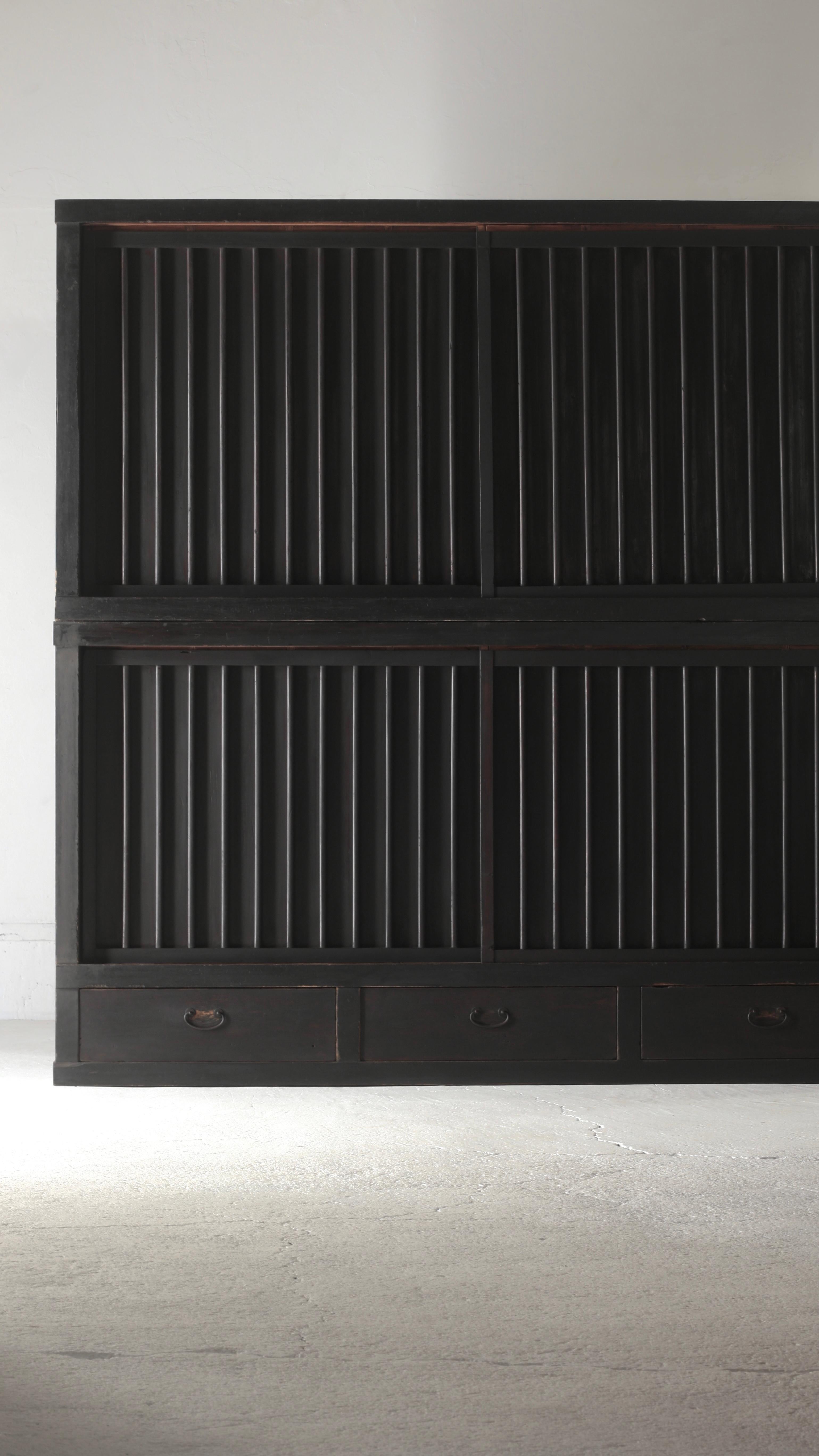 Japanned Japanese Antique Large Black Mizuya Tansu /Cabinet Cupboard 1868-1912s Wabi-sabi