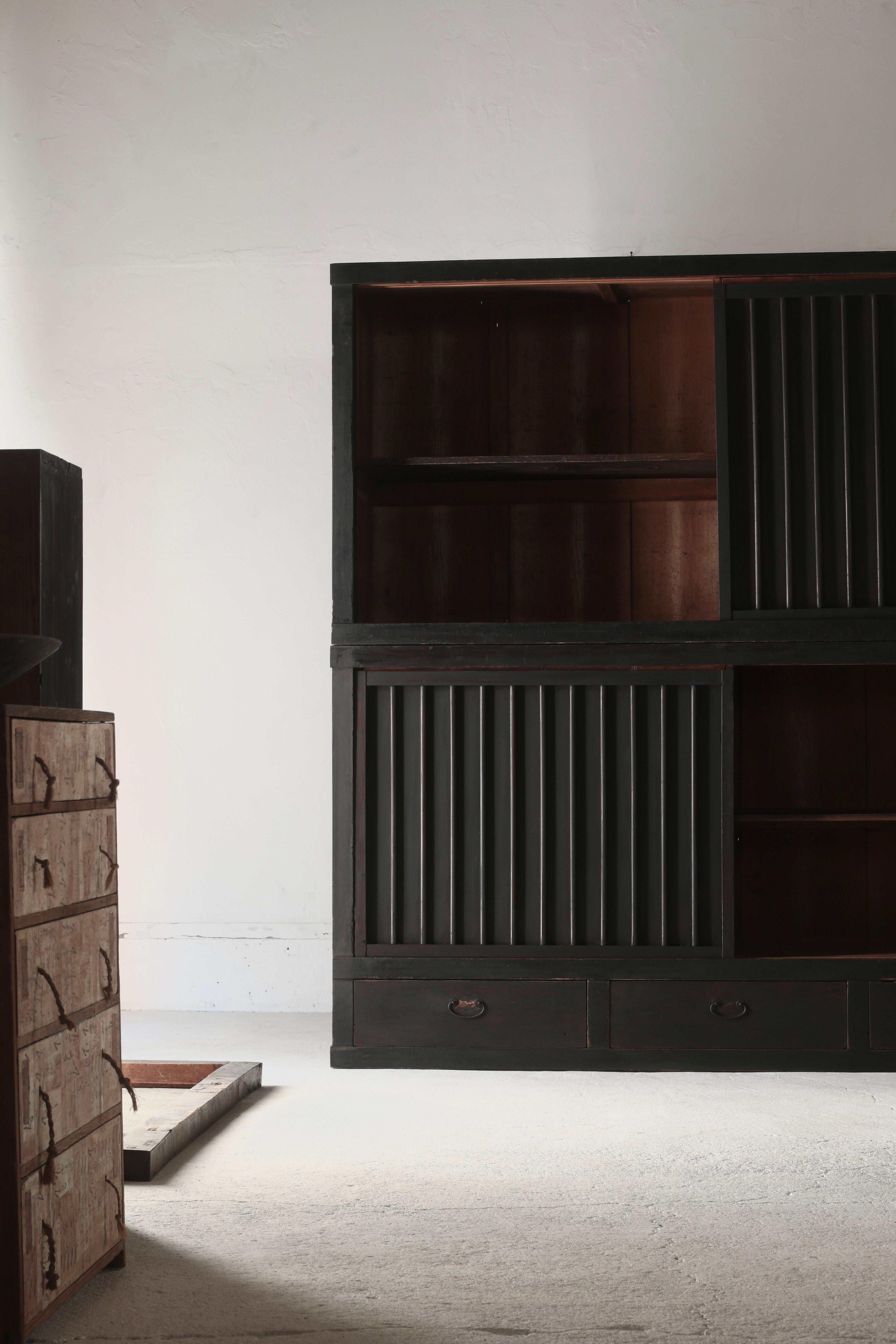 19th Century Japanese Antique Large Black Mizuya Tansu /Cabinet Cupboard 1868-1912s Wabi-sabi