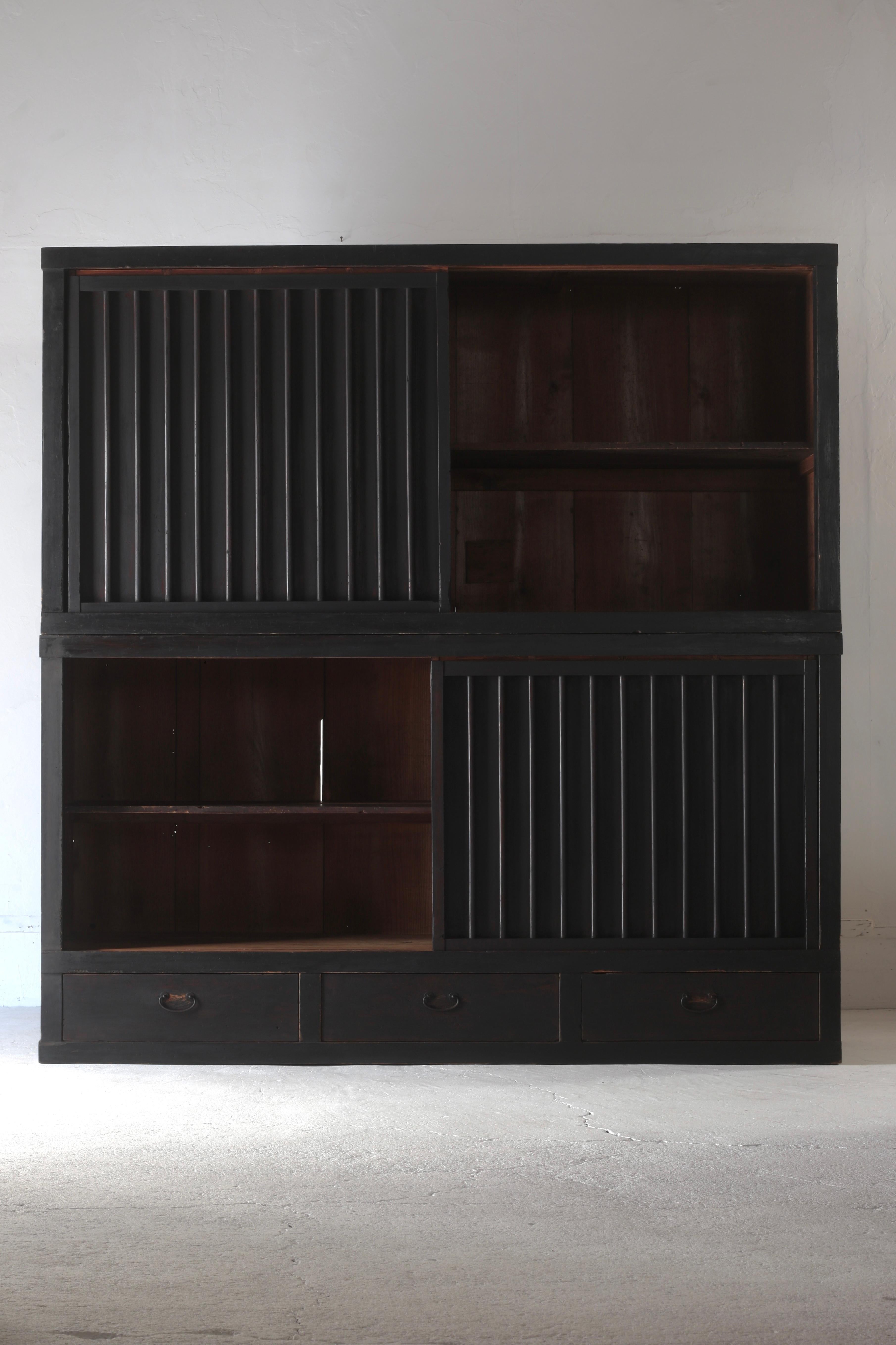 Wood Japanese Antique Large Black Mizuya Tansu /Cabinet Cupboard 1868-1912s Wabi-sabi