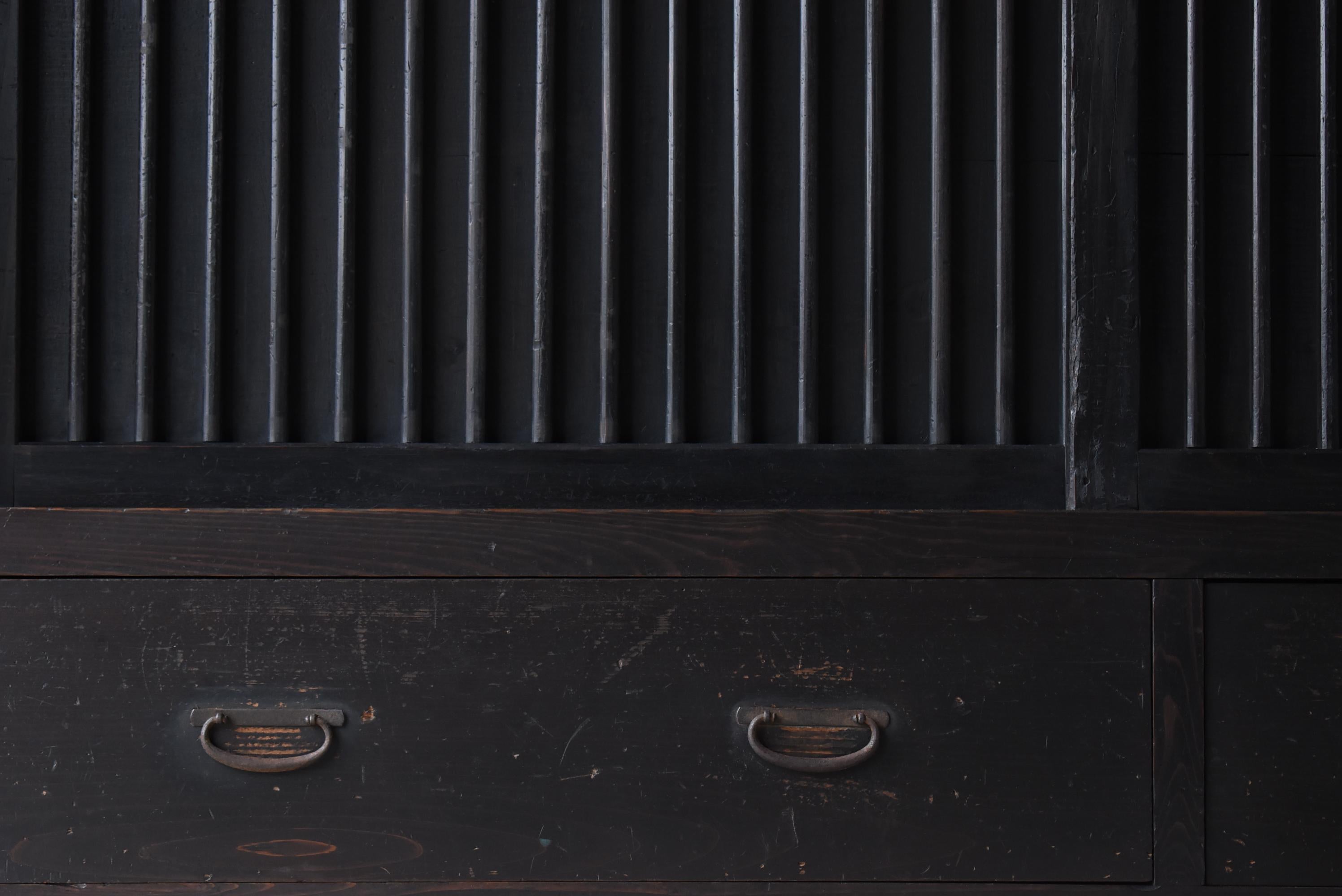 Cedar Japanese Antique Large Black Tansu 1860s-1900s / Cabinet Sideboard Wabi Sabi