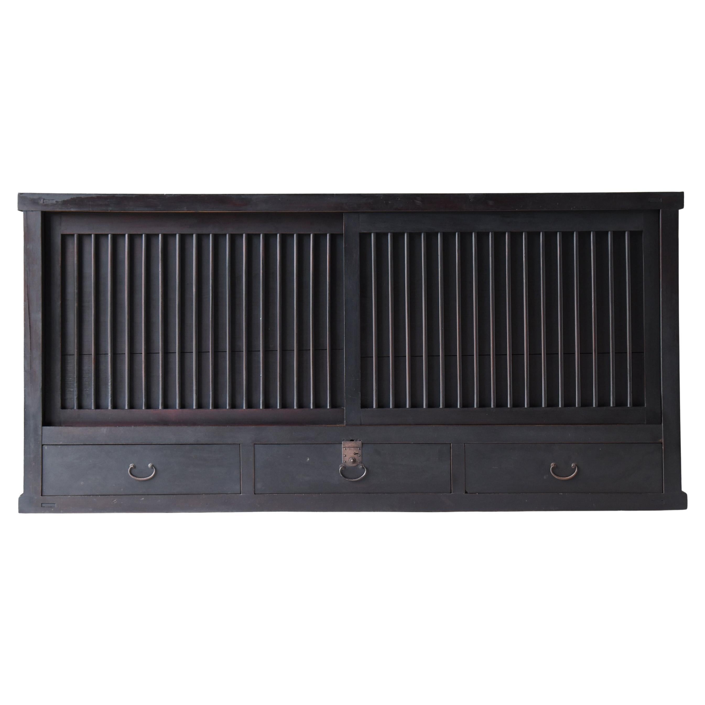 Grand Tansu noir ancien japonais 1860s-1900s / Cabinet Sideboard Wabisabi