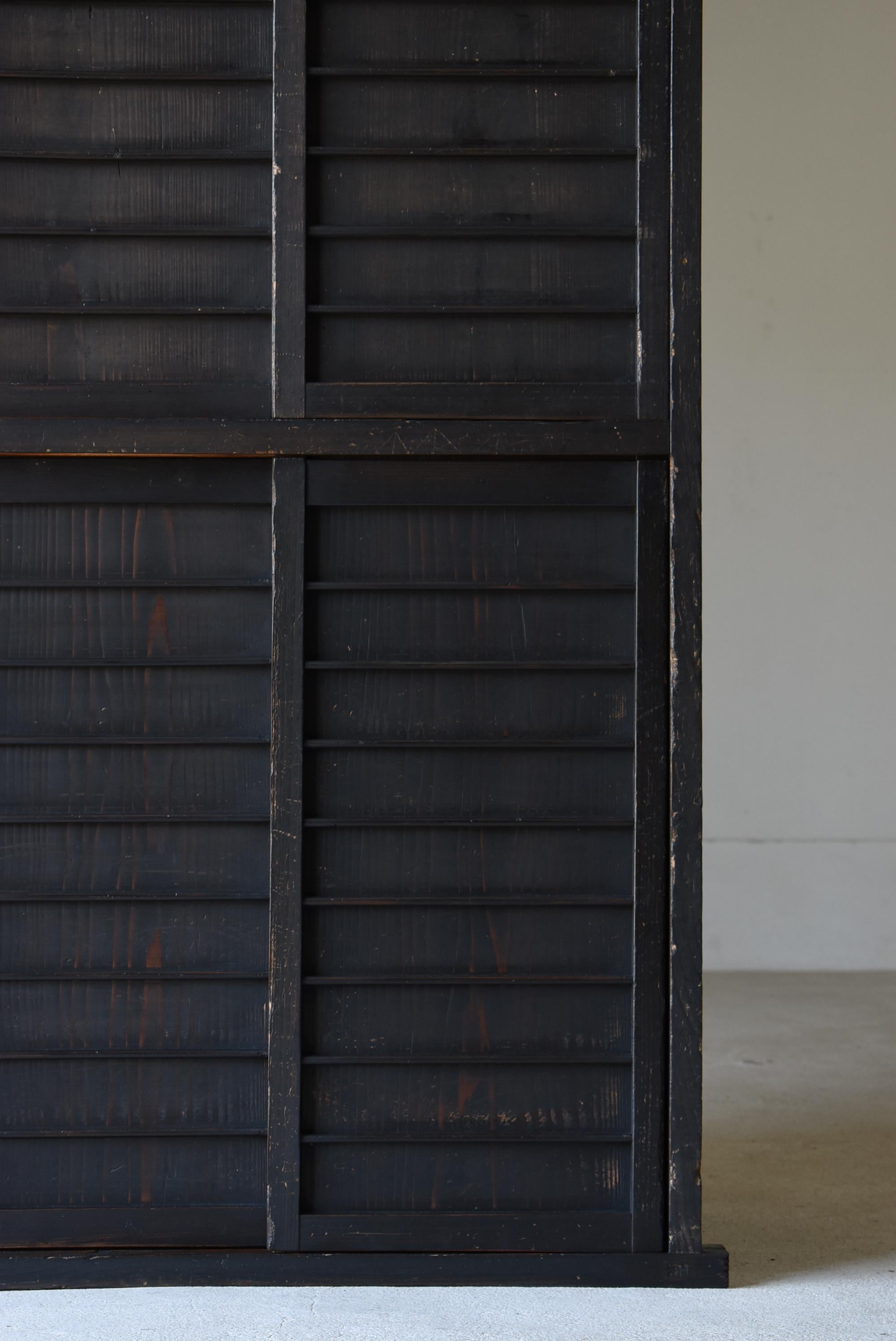 Cedar Japanese Antique Large Black Tansu 1860s-1900s / Cabinet Wabi Sabi