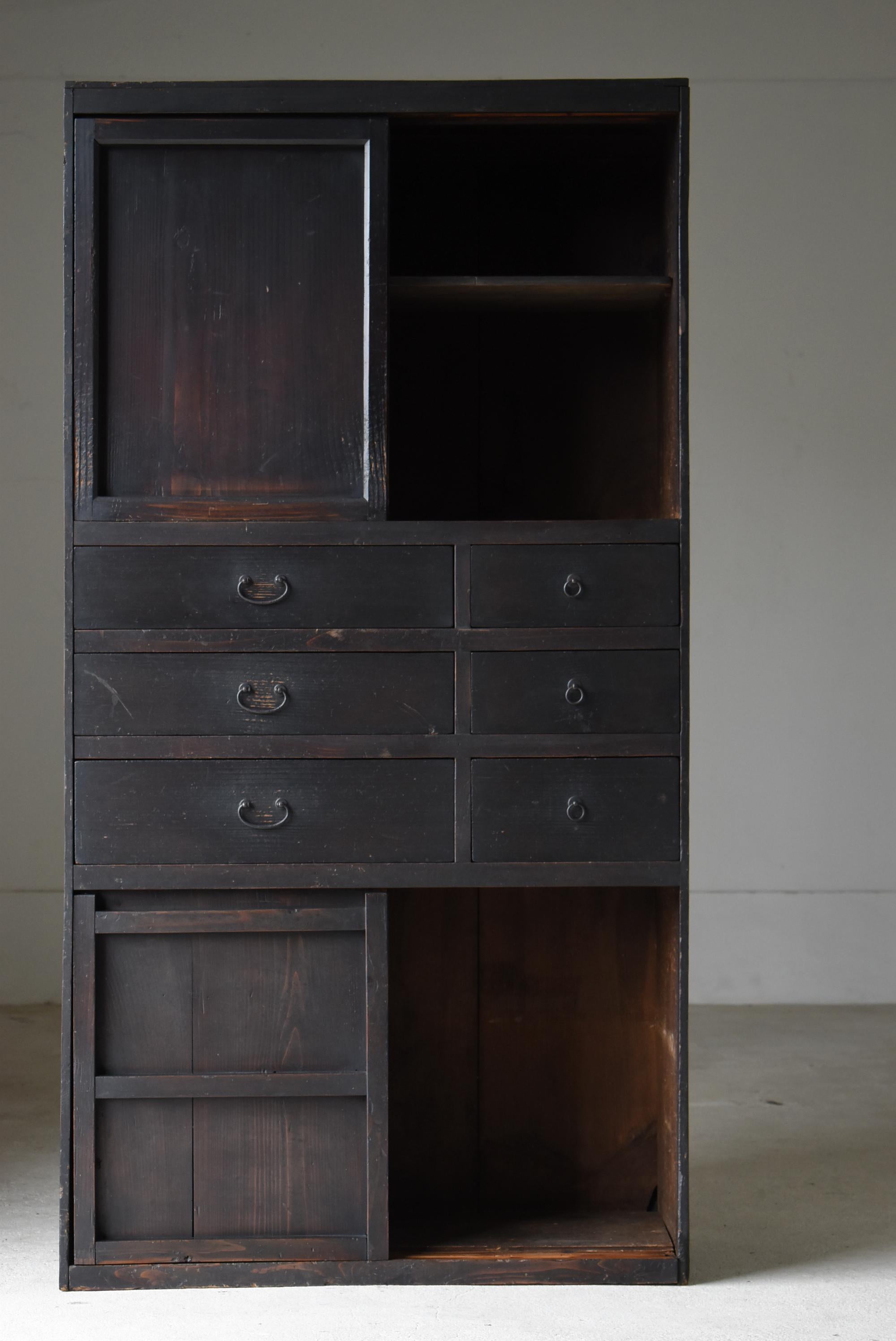 Antiguo Tansu Negro Grande Japonés Años 1860-1900 / Gabinete Wabi Sabi en venta 2