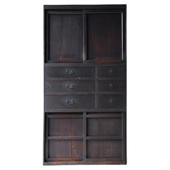 Japanese Antique Large Black Tansu 1860s-1900s / Cabinet Wabi Sabi