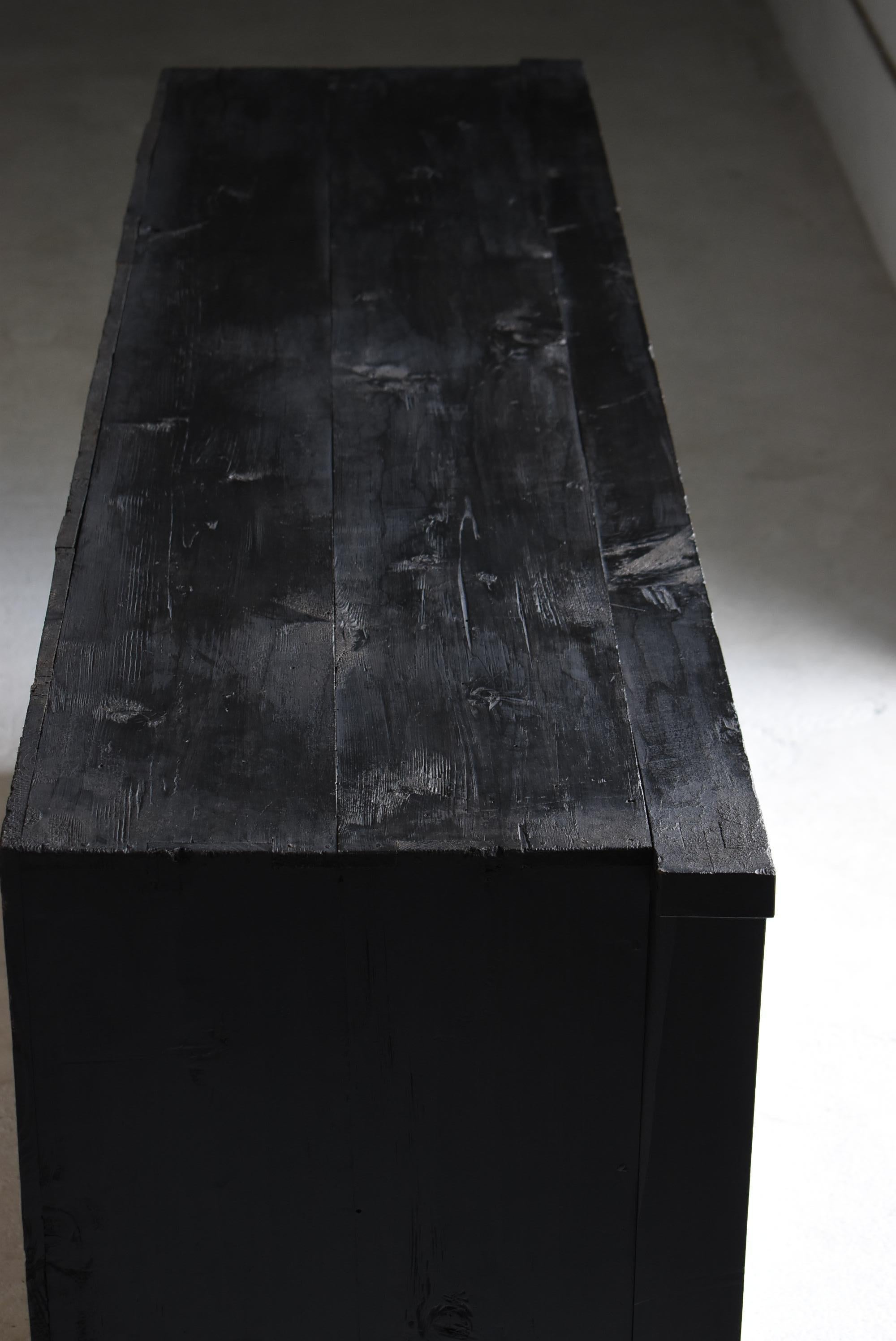 Antico giapponese Tansu nero di grandi dimensioni 1860-1900 / Credenza Cabinet Wabi Sabi in vendita 4