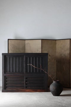 Japanese Antique Large Black Tansu / Cabinet Sideboard / 1800-1868s / Wabi-Sabi