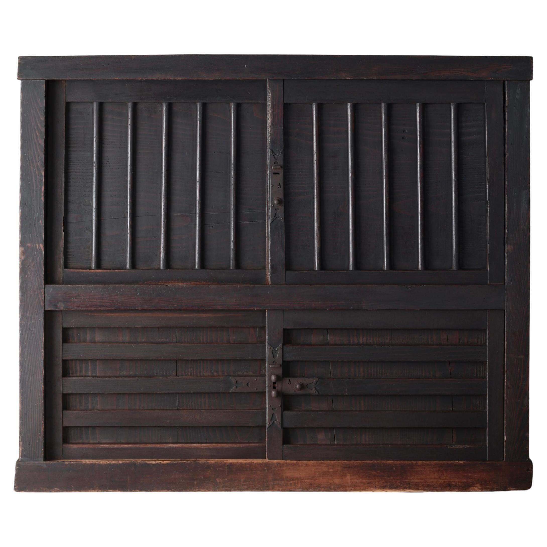 Japanese Antique Large Black Tansu / Cabinet Sideboard / 1800-1868s / Wabi-Sabi
