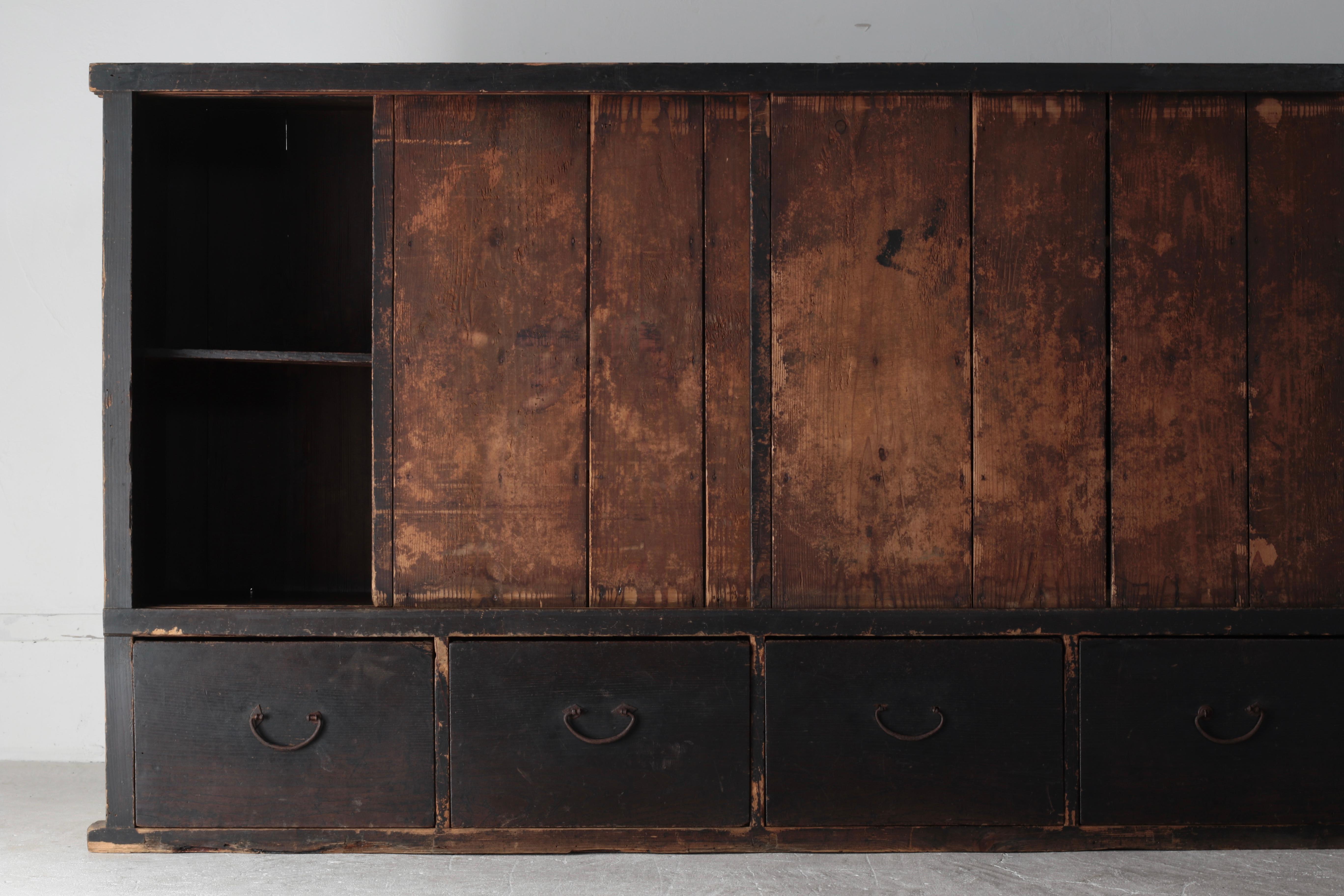 Japanese Antique Large Black Tansu / Cabinet Sideboard / 1868-1912s Wabi-sabi For Sale 4