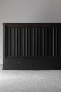 Japanese Antique Large Black Tansu / Cabinet Sideboard / 1868-1912s Wabi-sabi