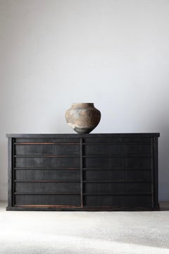 Japanese Antique Large Black Tansu / Cabinet Sideboard / 1868-1912s / Wabi-Sabi