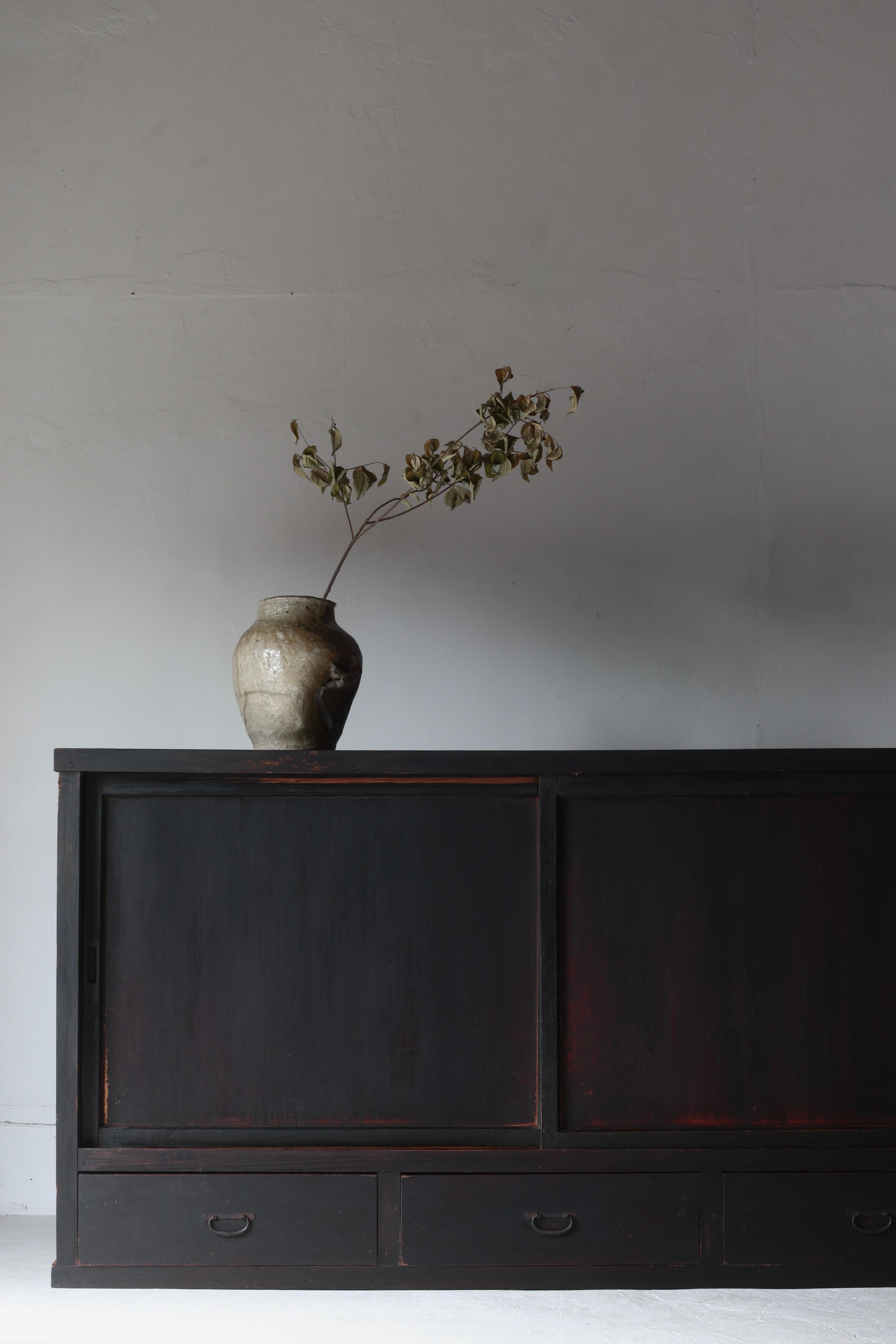 Meiji Japanese Antique Large Black Tansu / Cabinet Sideboard / 1868-1912s Wabi-sabi For Sale