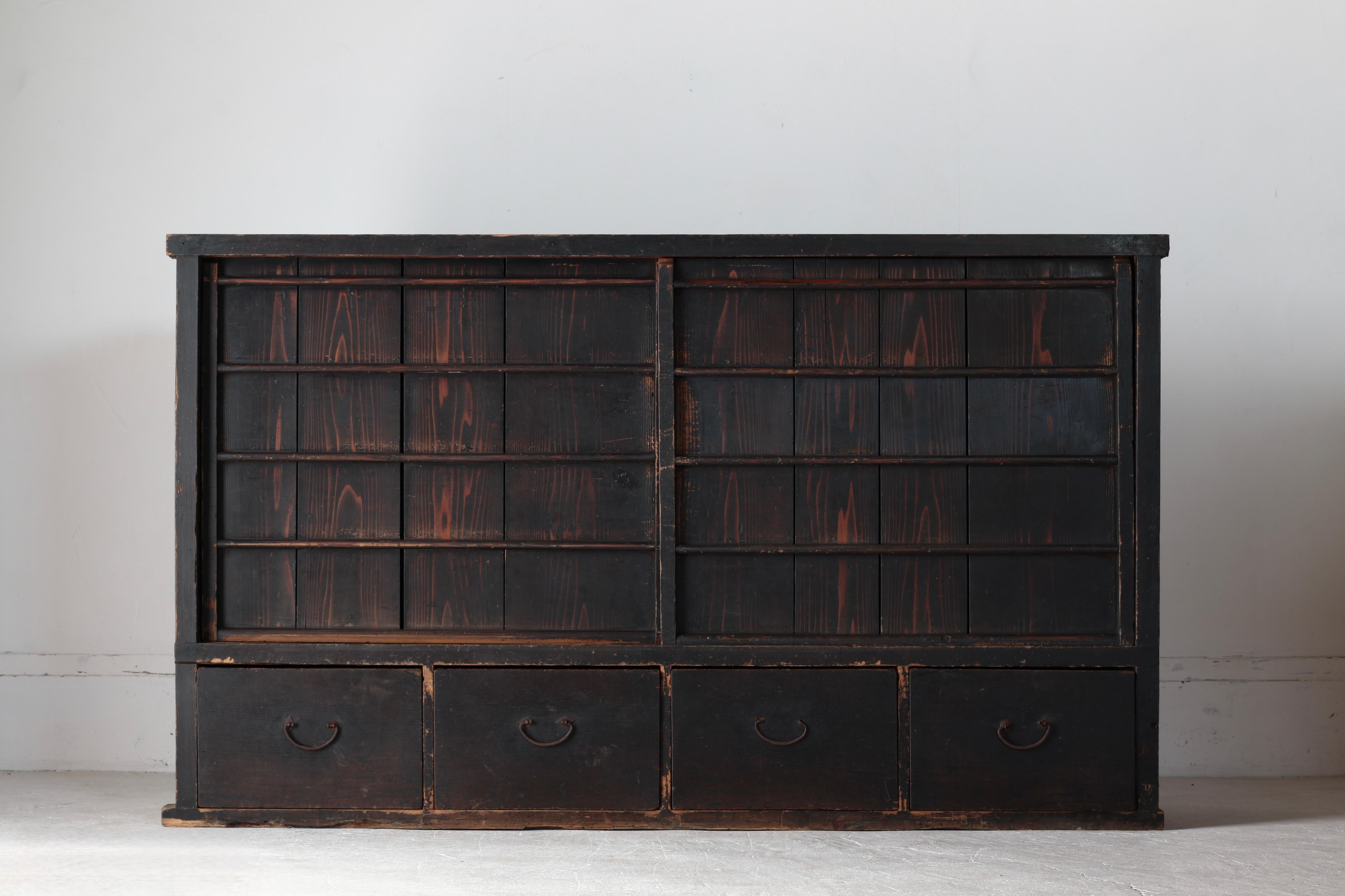 Meiji Japanese Antique Large Black Tansu / Cabinet Sideboard / 1868-1912s Wabi-sabi For Sale