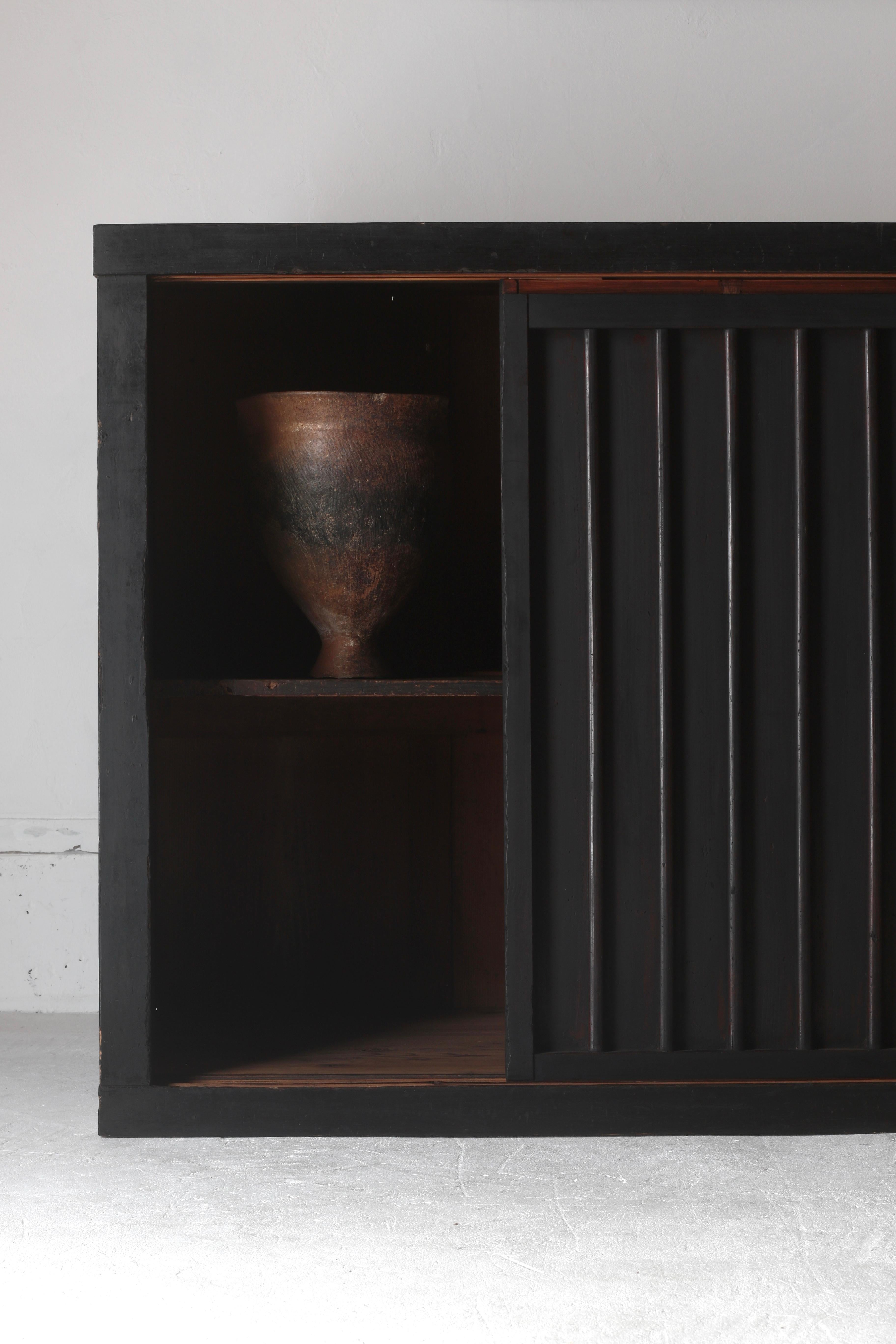 Woodwork Japanese Antique Large Black Tansu / Cabinet Sideboard / 1868-1912s Wabi-sabi