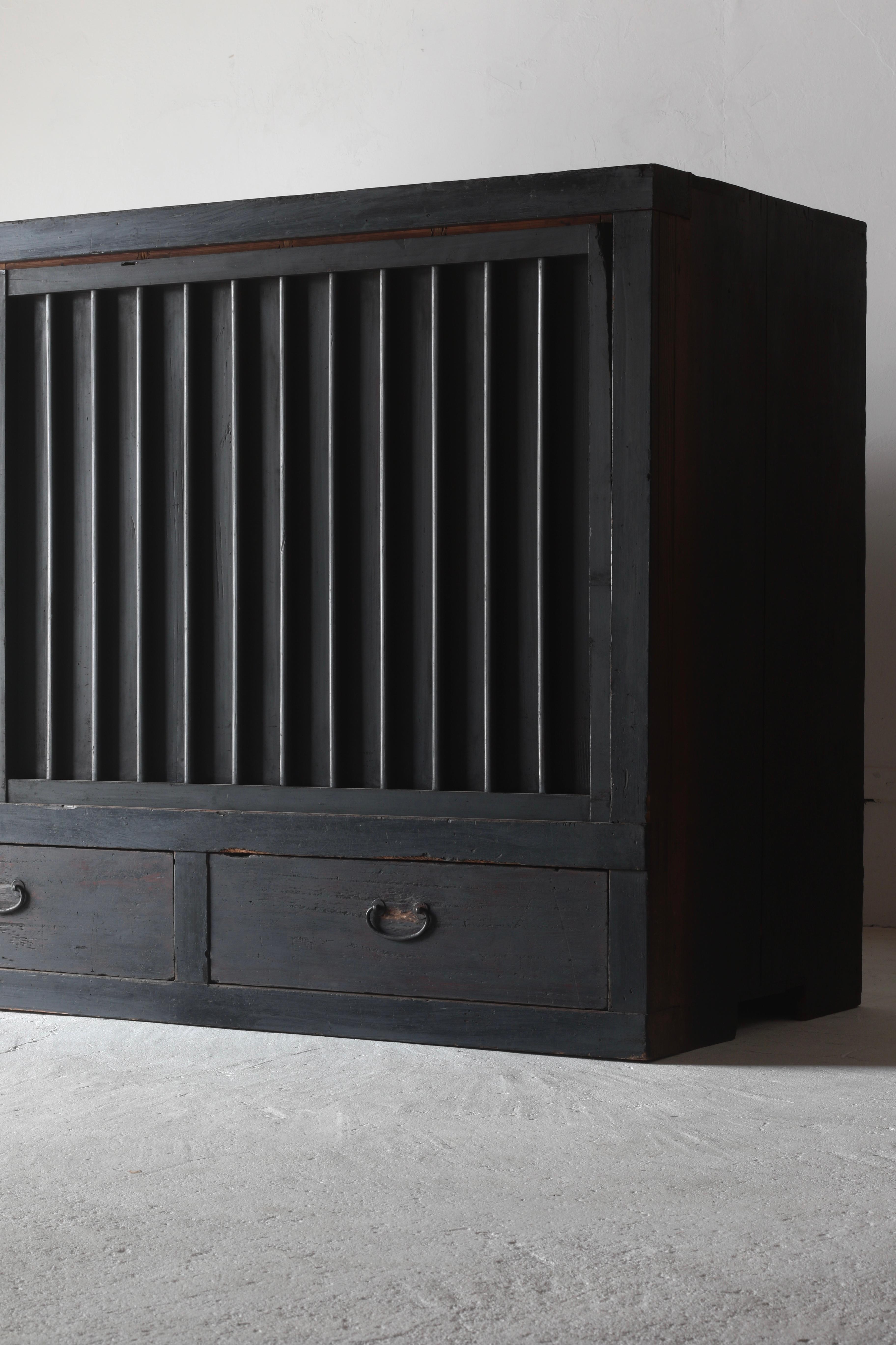 Woodwork Japanese Antique Large Black Tansu / Cabinet Sideboard / 1868-1912s Wabi-sabi