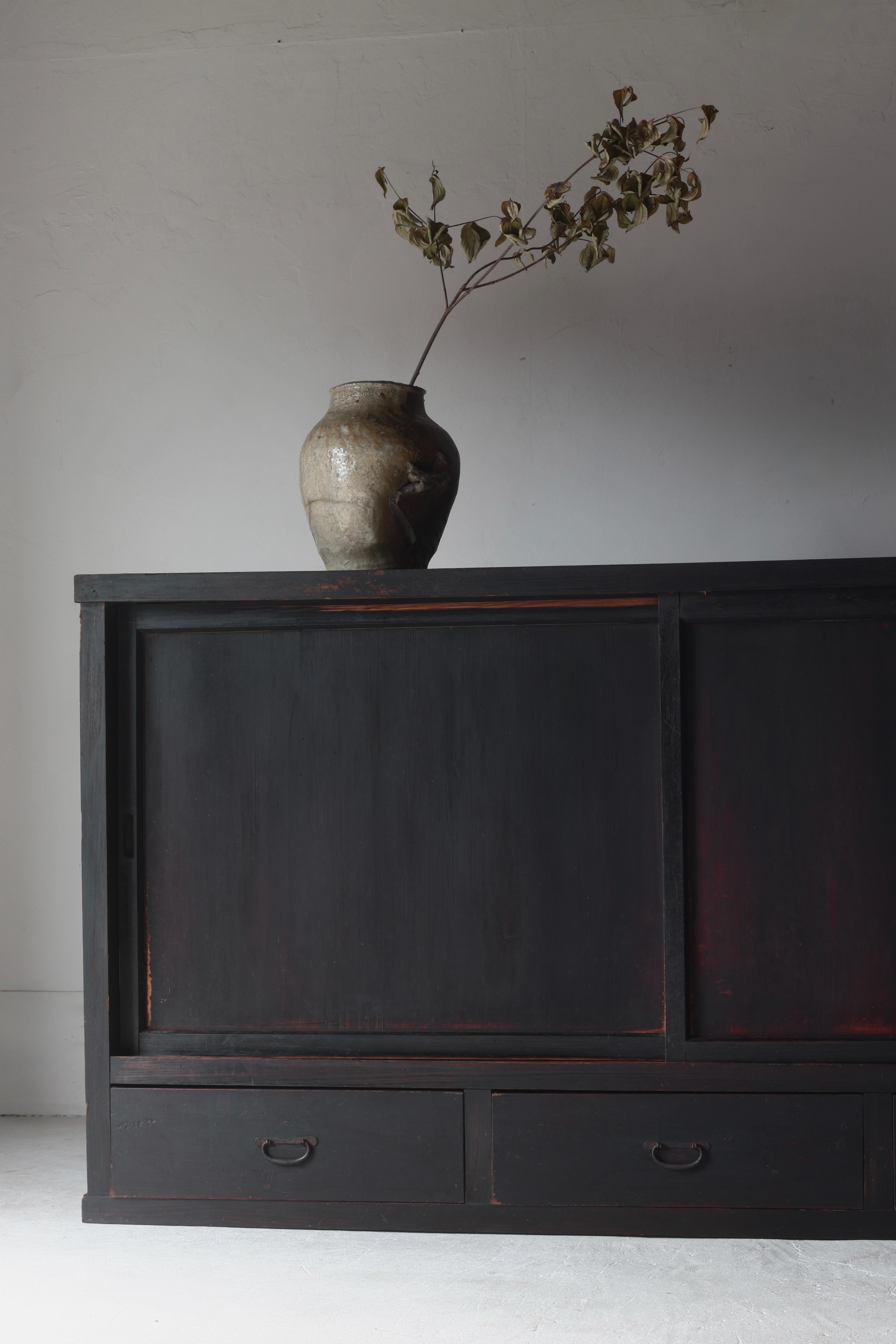Woodwork Japanese Antique Large Black Tansu / Cabinet Sideboard / 1868-1912s Wabi-sabi For Sale