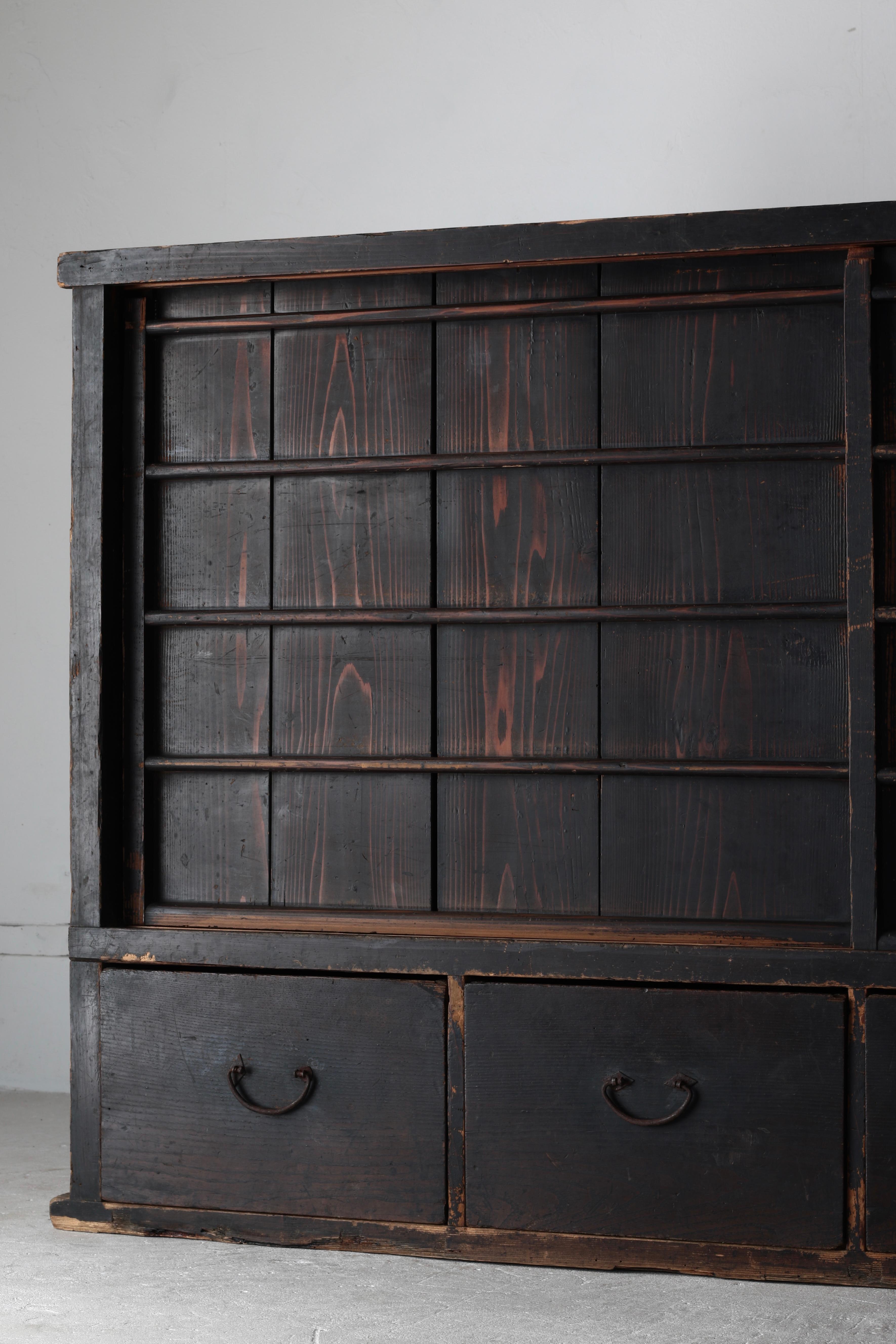 Woodwork Japanese Antique Large Black Tansu / Cabinet Sideboard / 1868-1912s Wabi-sabi For Sale