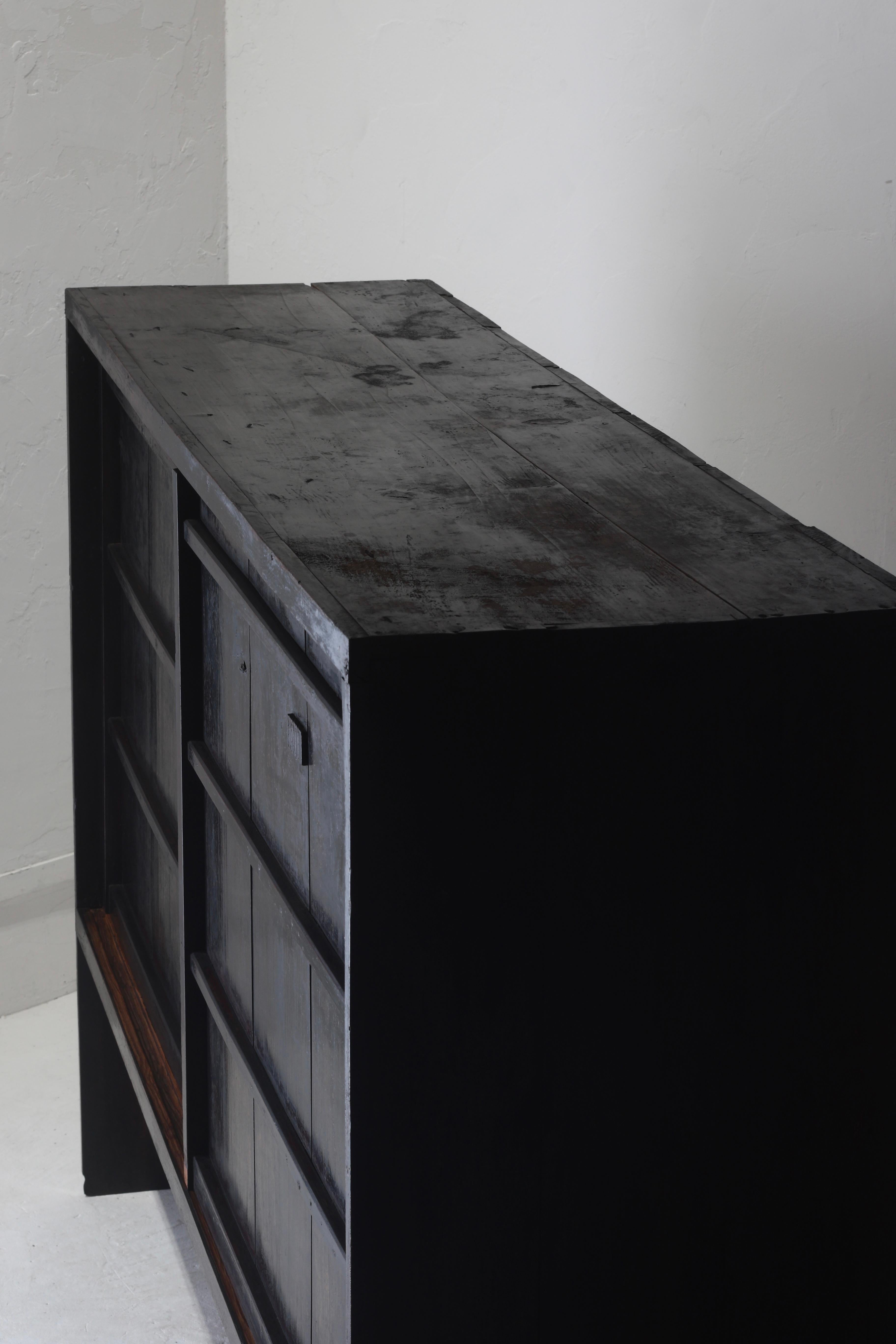 19th Century Japanese Antique Large Black Tansu / Cabinet Sideboard / 1868-1912s Wabi-sabi