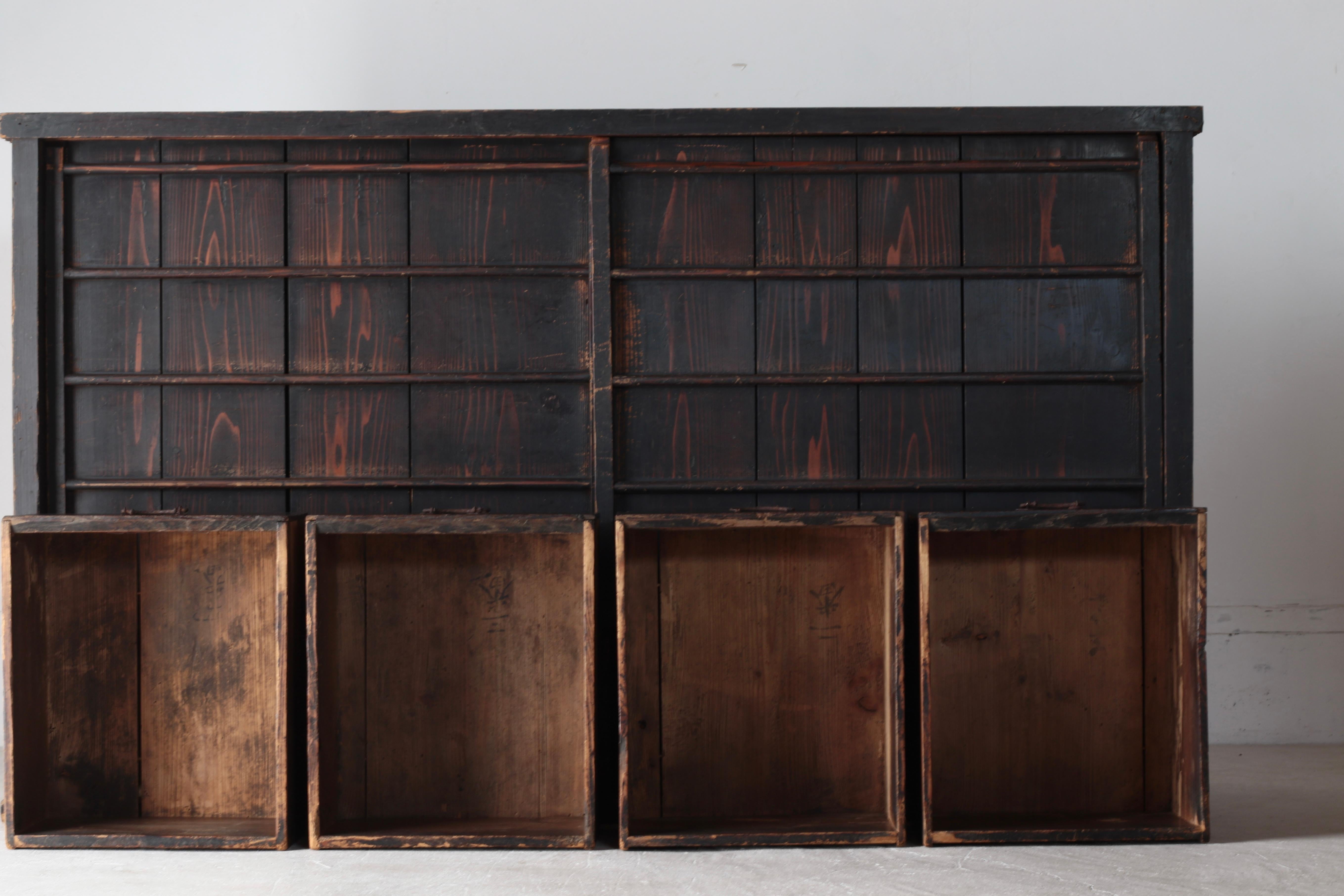 19th Century Japanese Antique Large Black Tansu / Cabinet Sideboard / 1868-1912s Wabi-sabi For Sale
