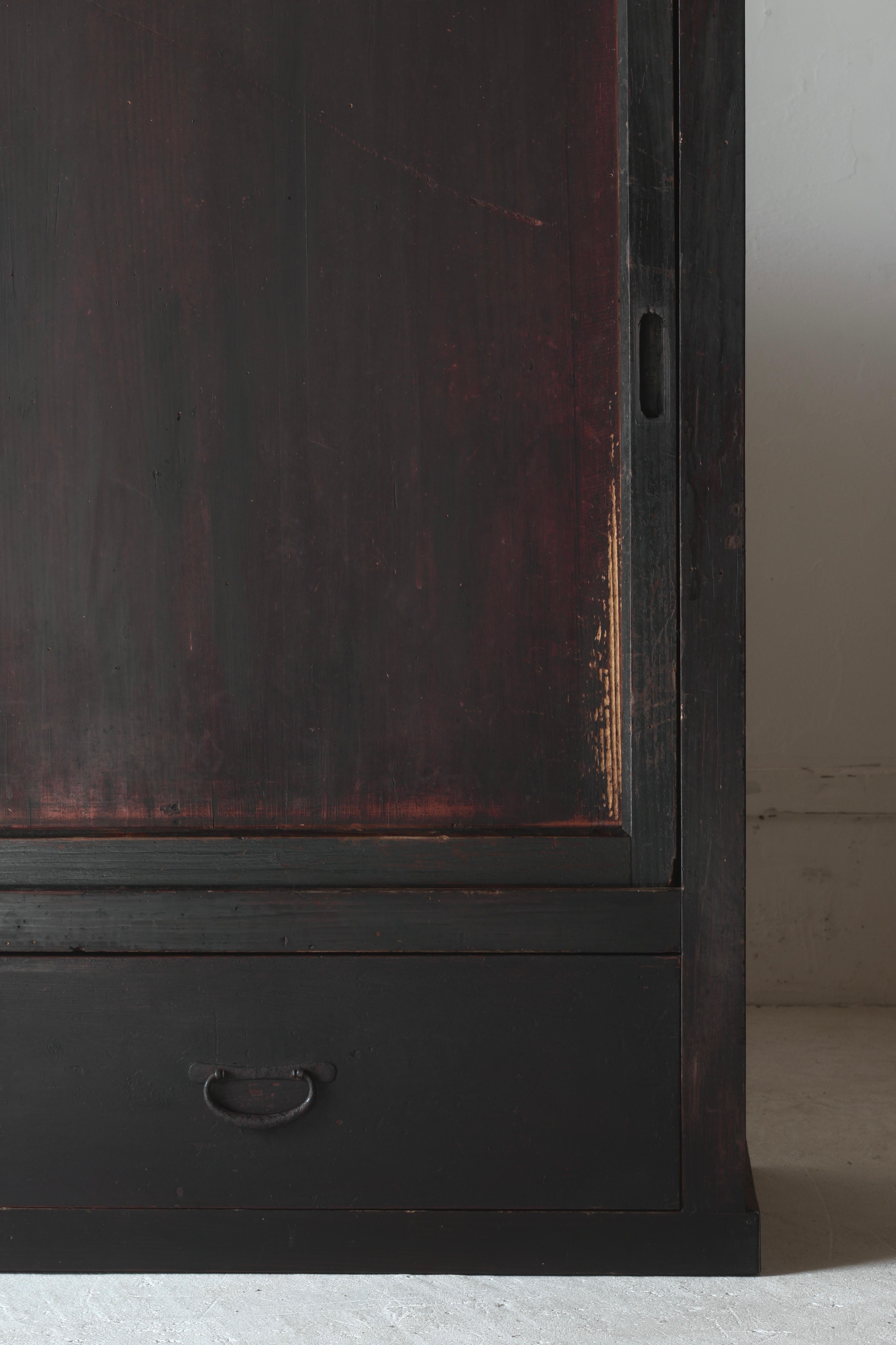 Japanese Antique Large Black Tansu / Cabinet Sideboard / 1868-1912s Wabi-sabi For Sale 1