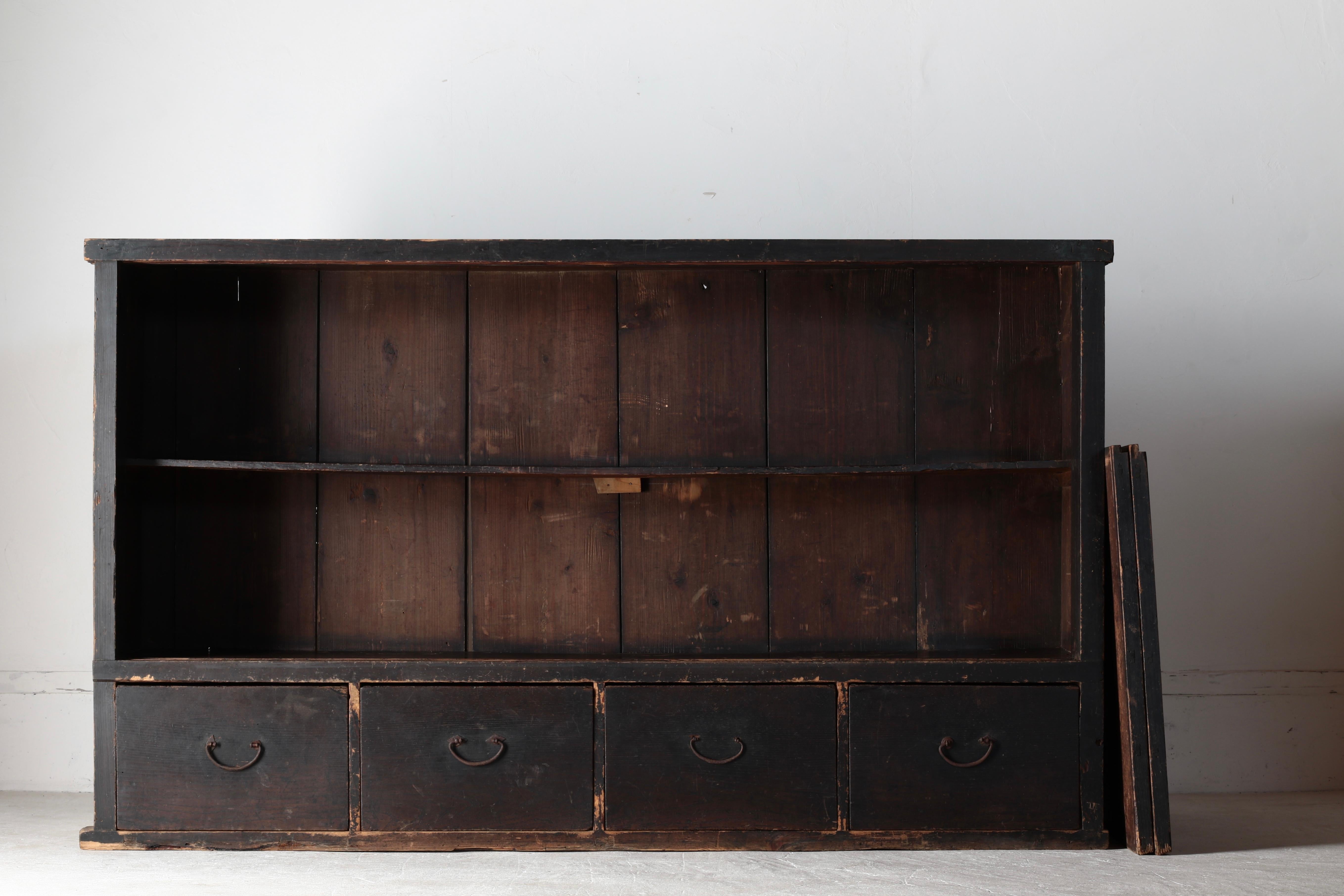 Japanese Antique Large Black Tansu / Cabinet Sideboard / 1868-1912s Wabi-sabi For Sale 1
