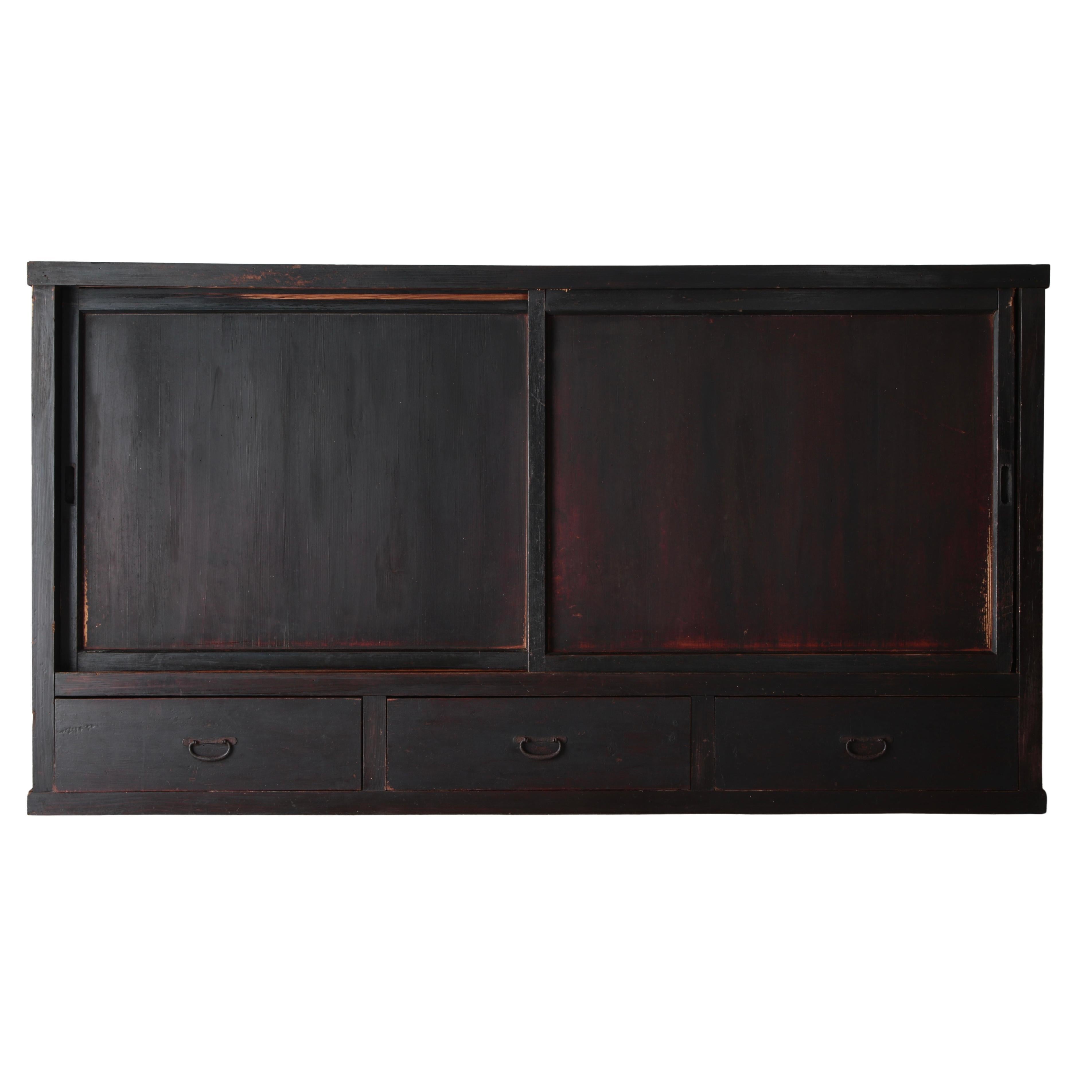 Japanese Antique Large Black Tansu / Cabinet Sideboard / 1868-1912s Wabi-sabi For Sale