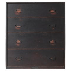 Japanese Antique Large Black Tansu /Drawer Cabinet Storage /1868-1912s Wabi-Sabi Japanese Antique Large Black Tansu /Drawer Cabinet Storage /1868-1912s Wabi-Sabi