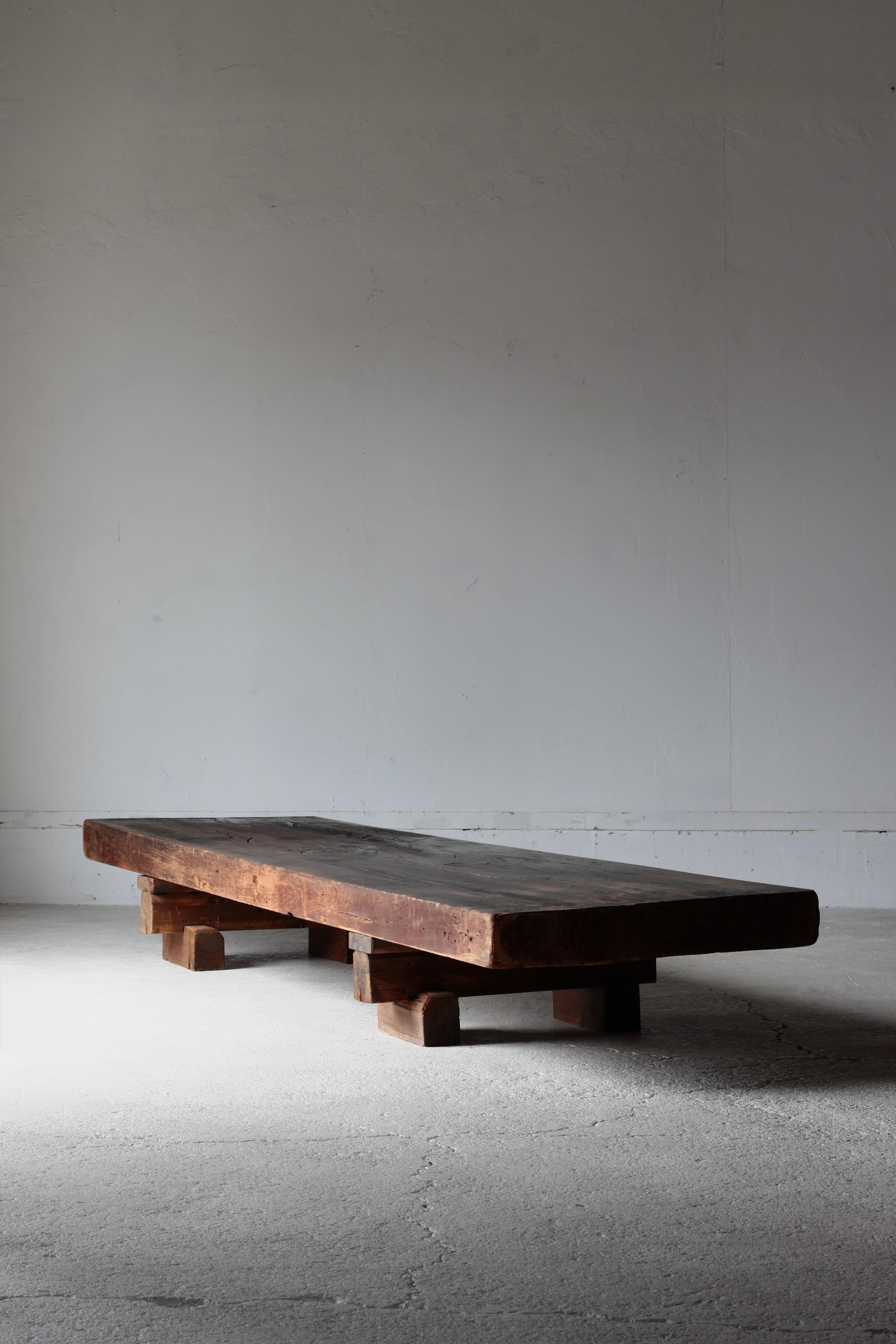 Japanese Antique Large Center Table / Sofa Table Low Table / Wabi-Sabi Primitive For Sale 14