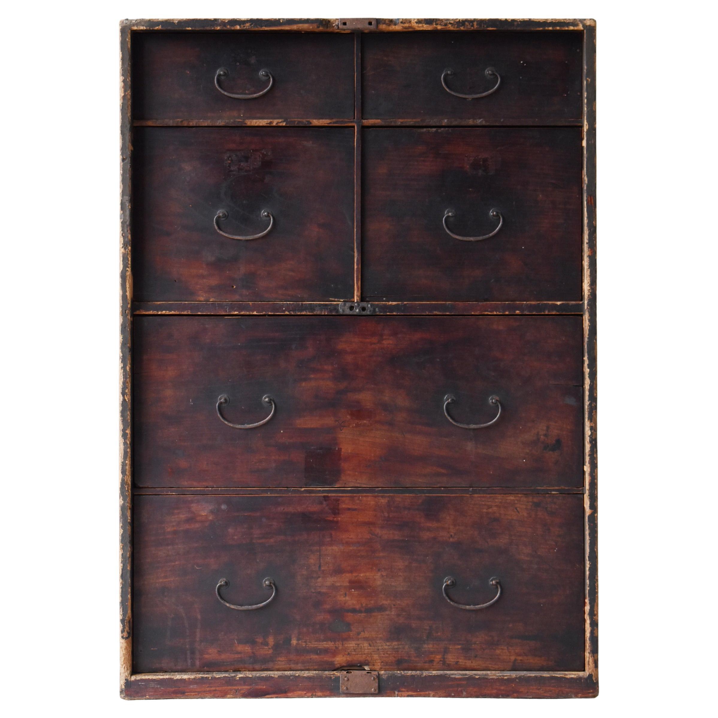 Grand tiroir japonais des années 1860-1920 / buffet Tansu Wabi Sabi