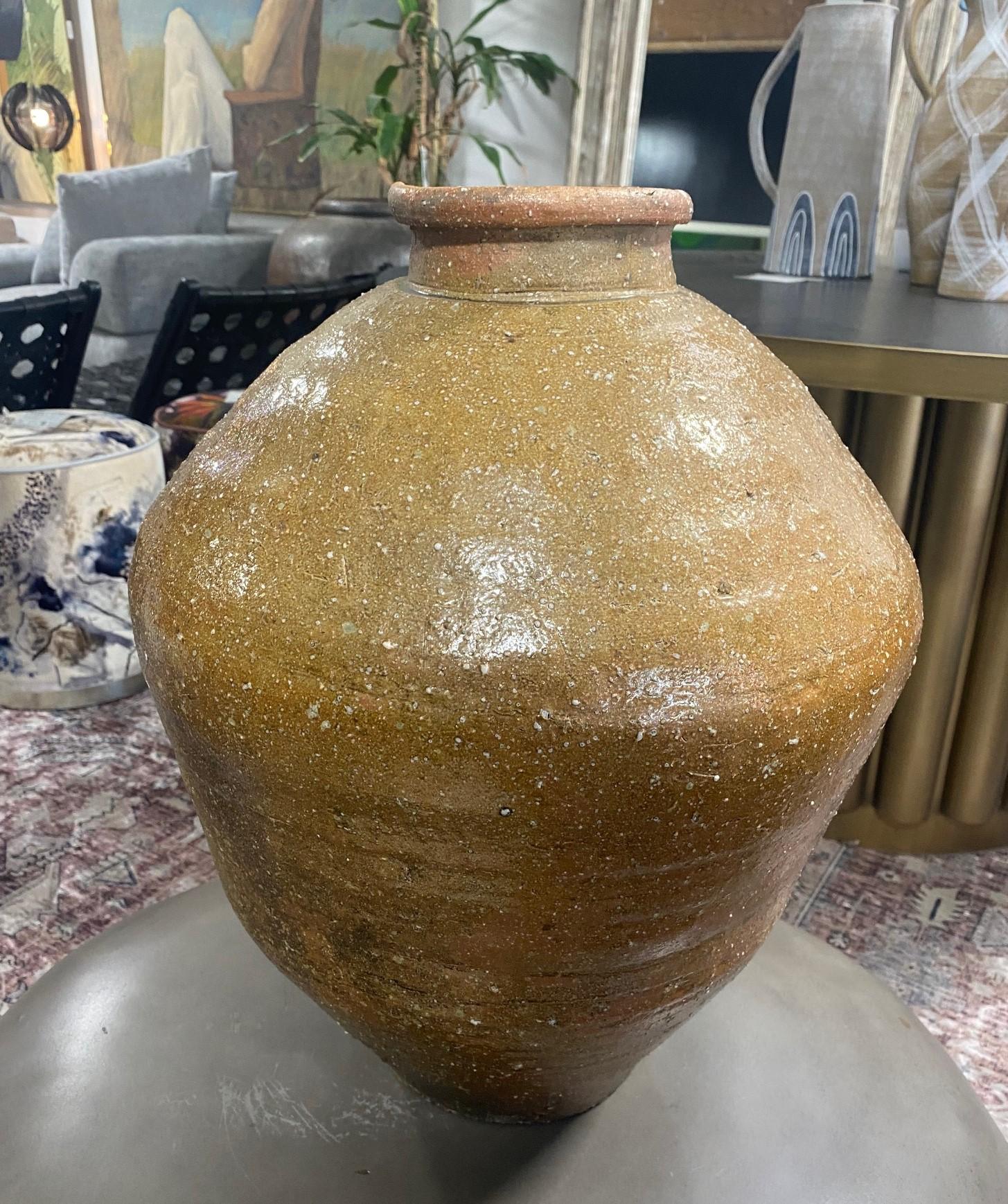 Japanese Antique Large Edo Shigaraki Ash Glaze Wabi-Sabi Pottery Tsubo Jar Vase  4