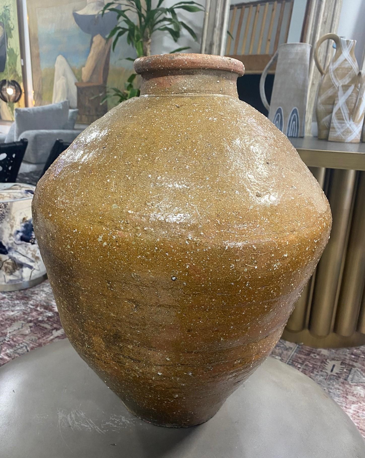 Japanese Antique Large Edo Shigaraki Ash Glaze Wabi-Sabi Pottery Tsubo Jar Vase  5