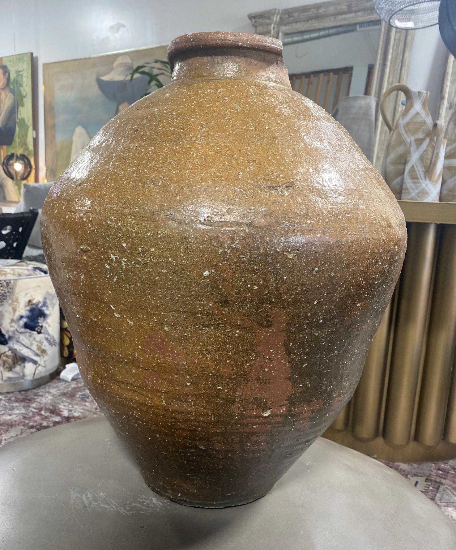 Japanese Antique Large Edo Shigaraki Ash Glaze Wabi-Sabi Pottery Tsubo Jar Vase  6
