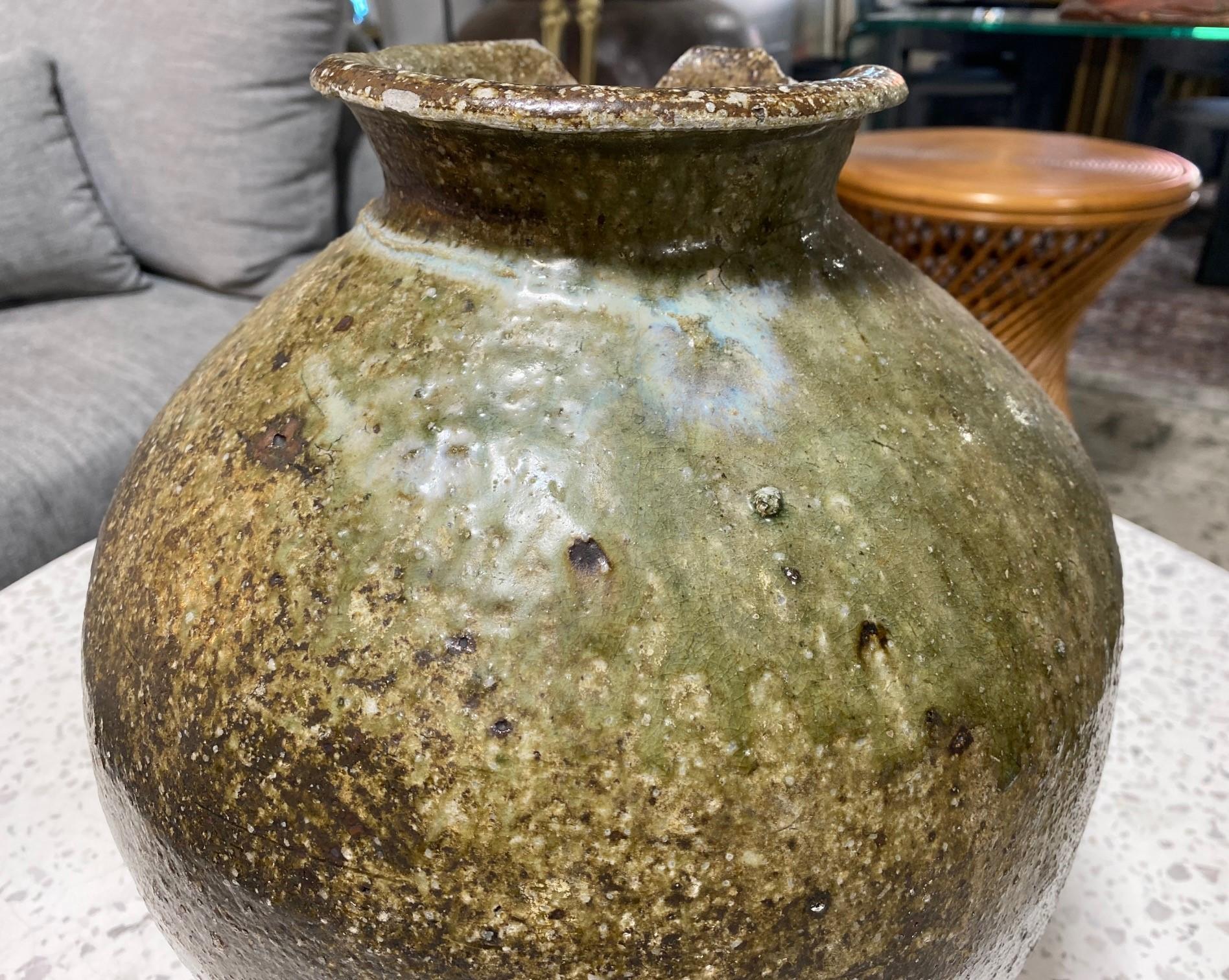 Japanese Antique Large Edo Wabi-Sabi Shigaraki Art Pottery Jar Tsubo Pot Vase For Sale 6