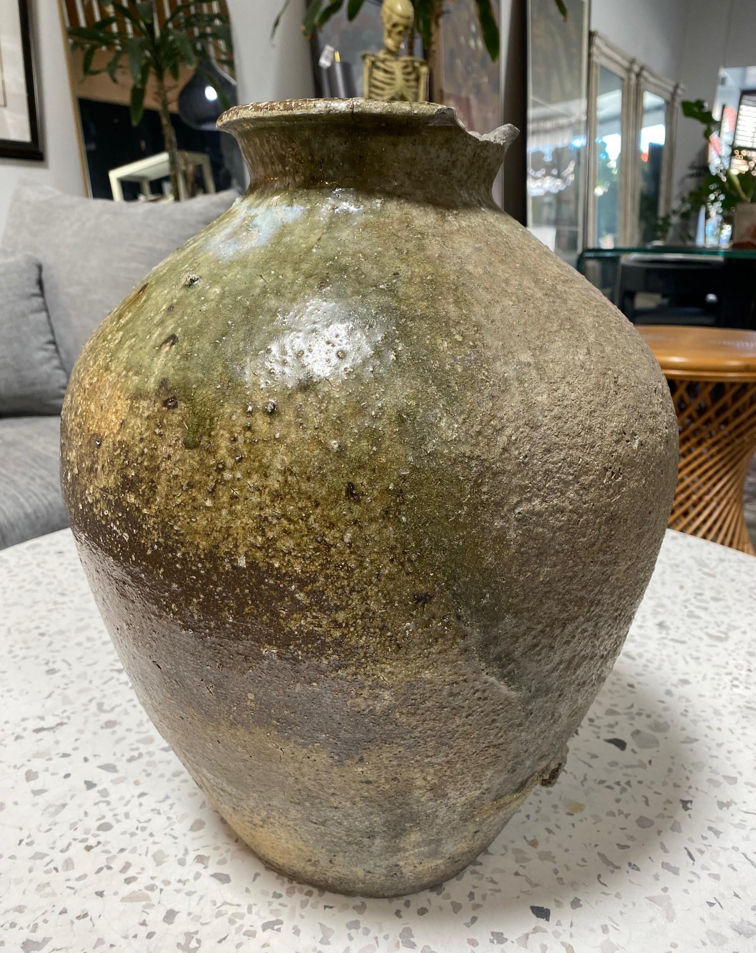 Antike japanische große Edo Wabi-Sabi Shigaraki-Kunstkeramikgefäß-Vase Tsubo-Topf-Vase im Angebot 6