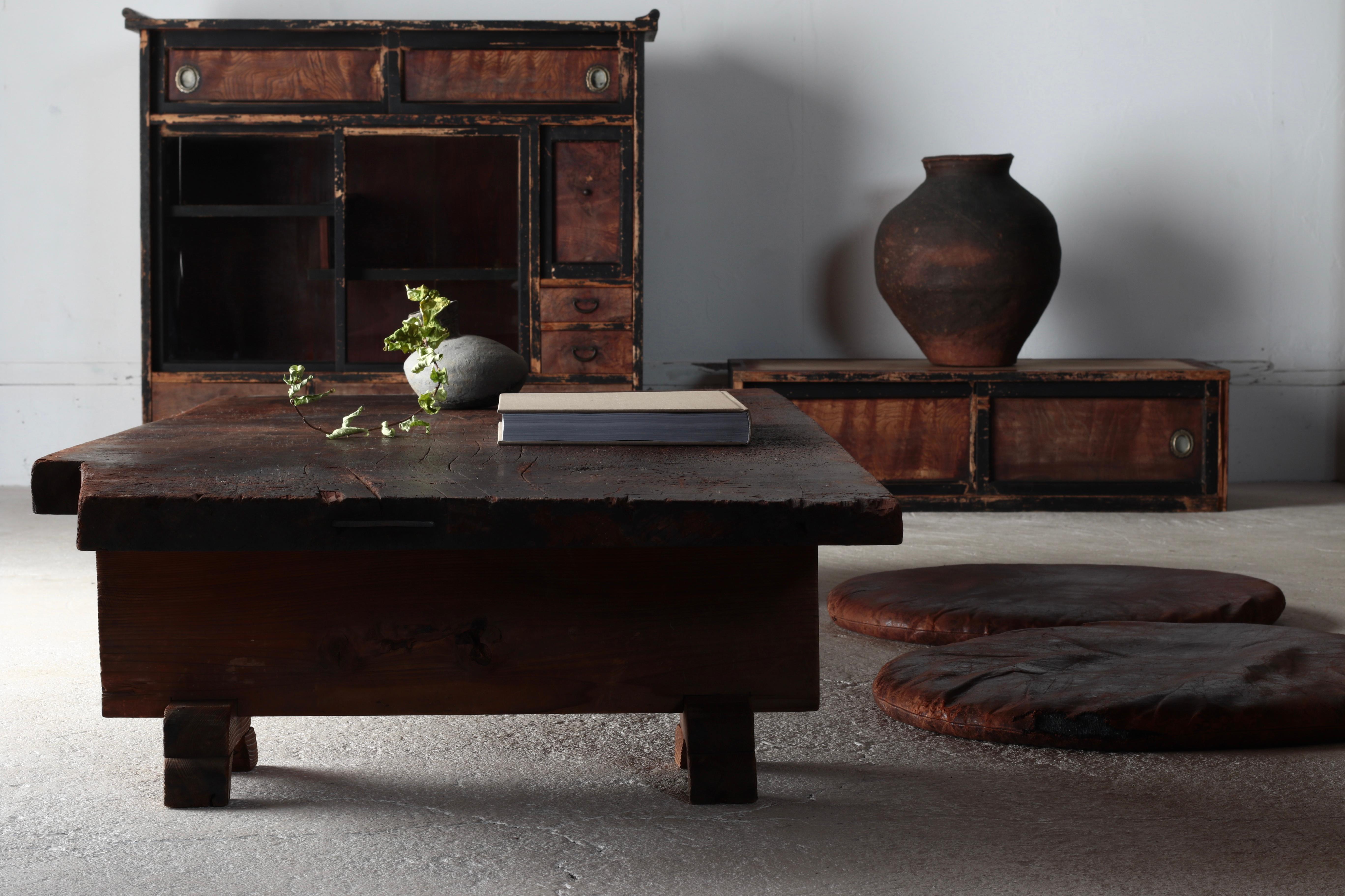 Hardwood Japanese Antique Large Low Table / Sofa Table Center Table / Wabi-Sabi Primitive For Sale
