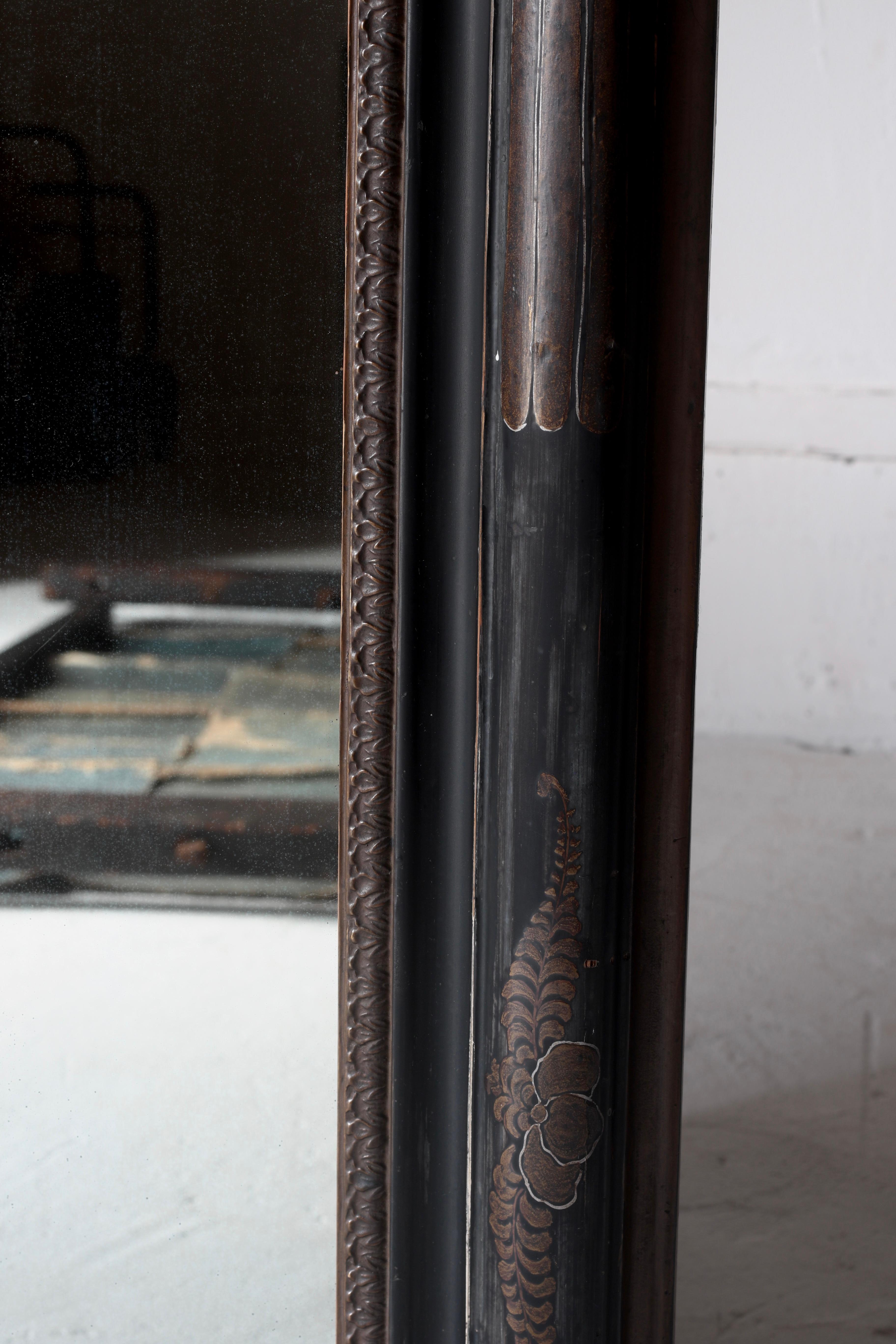 Japanned Japanese Antique Large Mirror / Meiji Period 1868-1912s Wabi-sabi Japandi