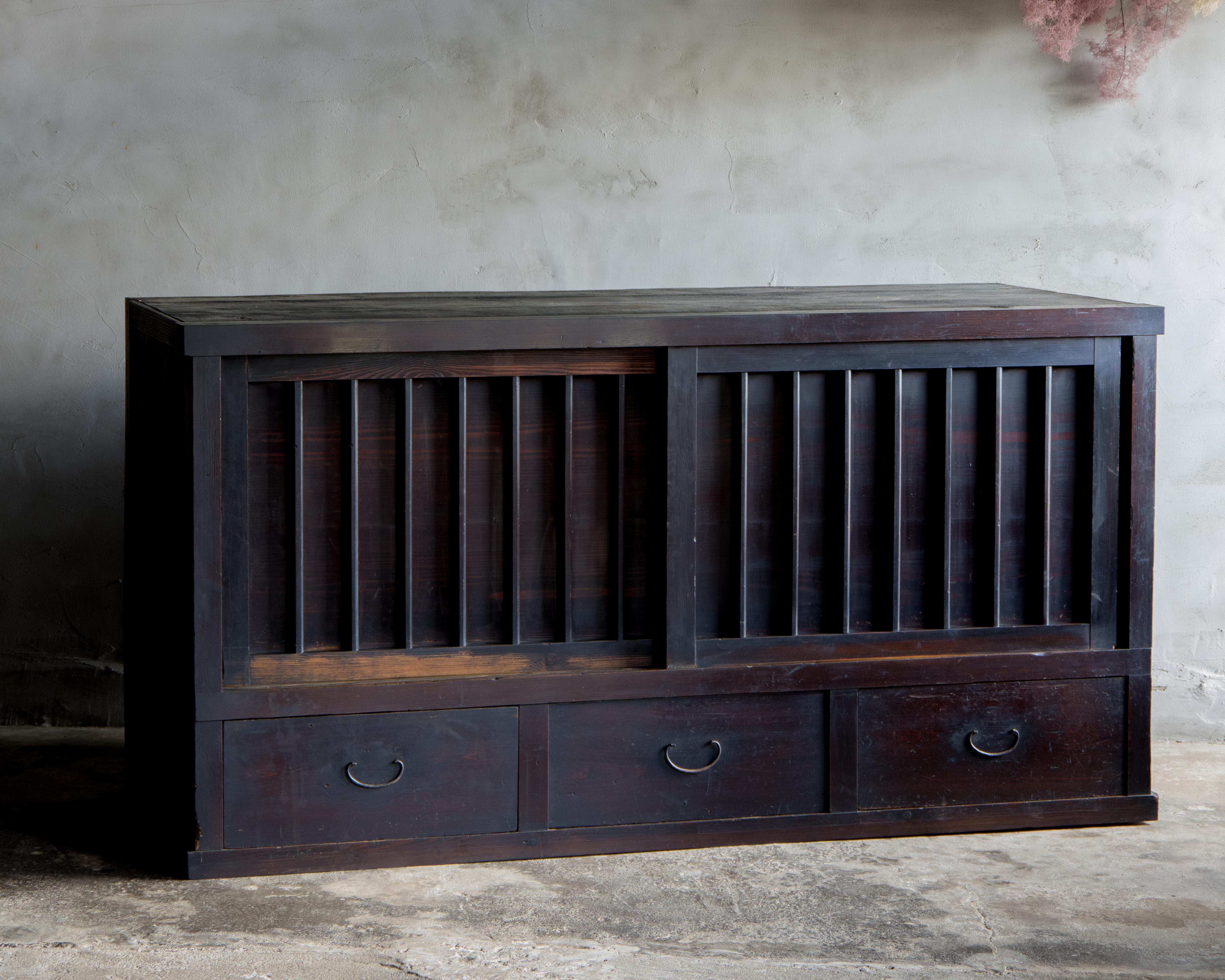 Grand Tansu japonais ancien Mizuya, ère Meiji '1868-1912', Wabi Sabi en vente 5