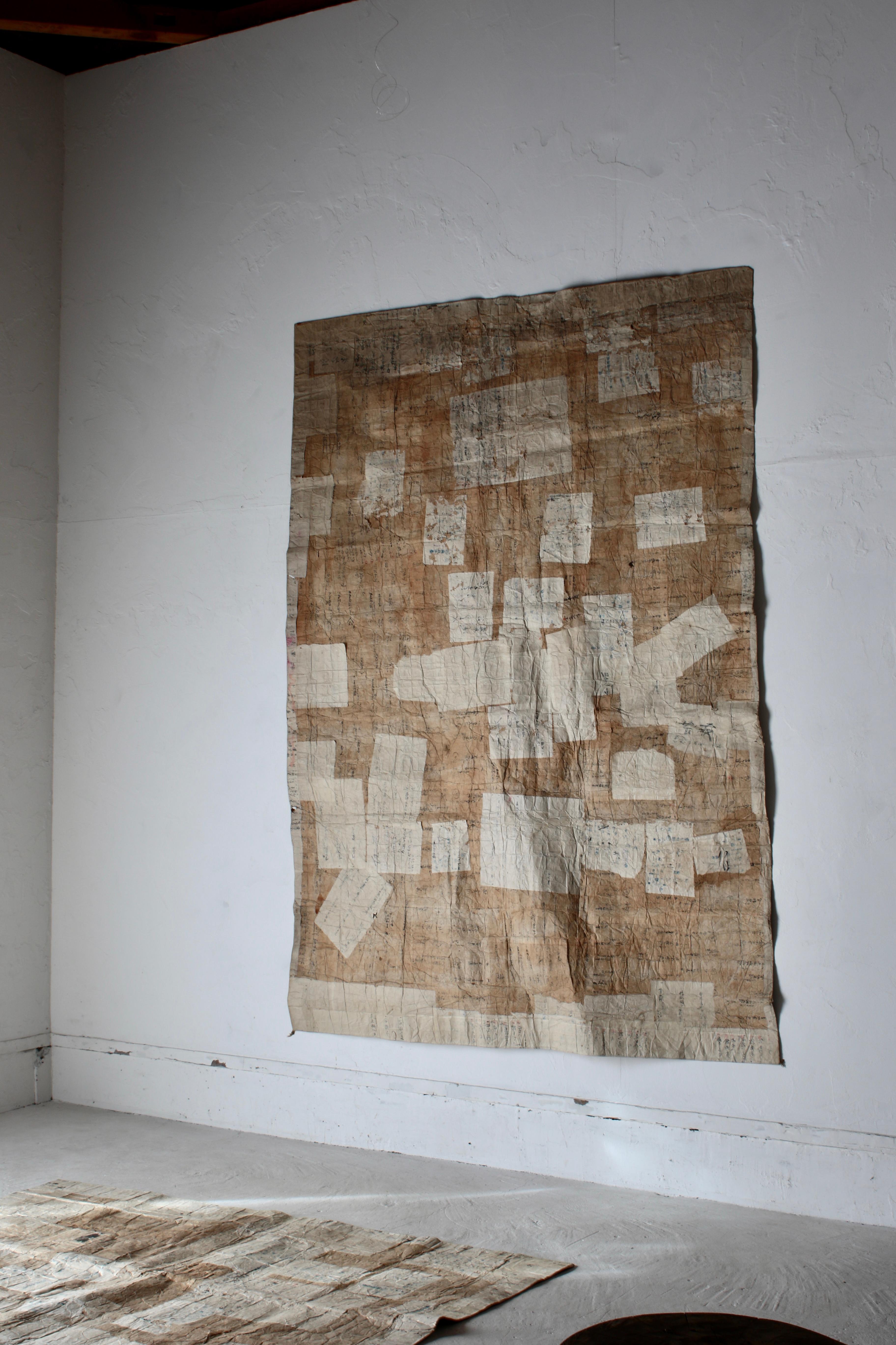Meiji Japanese Antique Large Paper Boro / Wall Decoration /Wabi-sabi Mingei