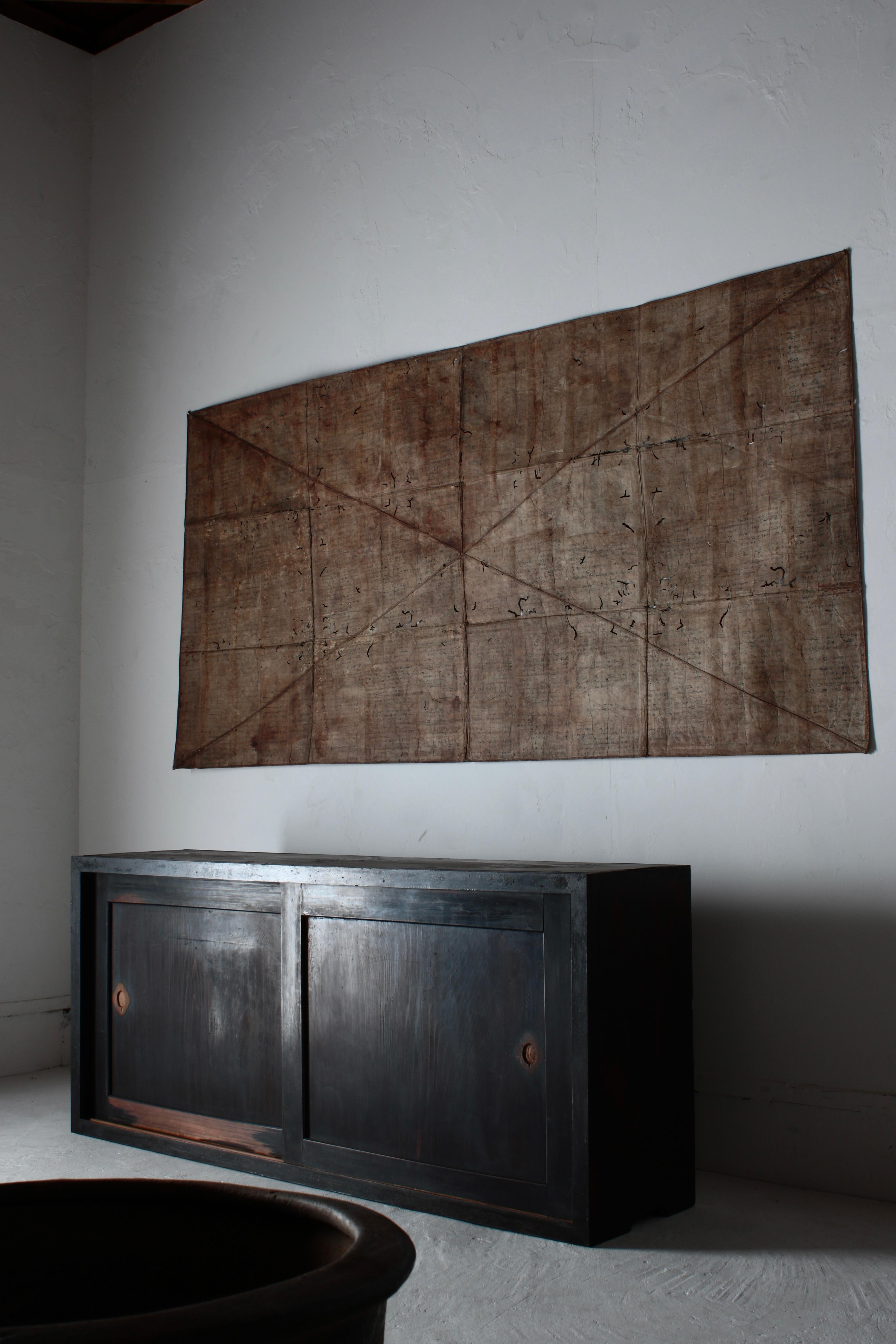 Japanese Antique Large Paper Boro / Wall Decoration /Wabi-sabi Mingei In Good Condition In Iwate-gun Shizukuishi-cho, Iwate Prefecture