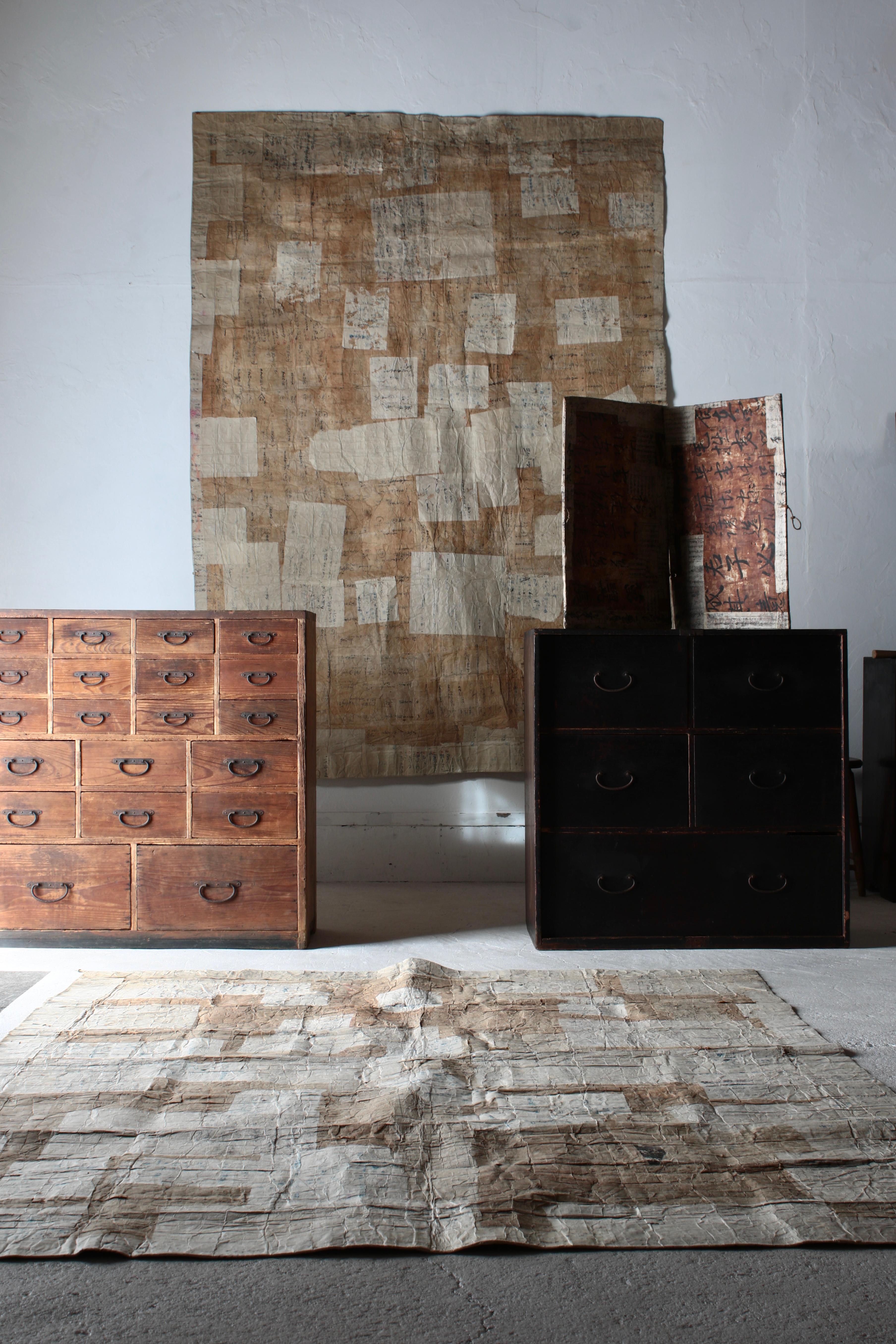Japanese Antique Large Paper Boro / Wall Decoration /Wabi-sabi Mingei In Good Condition In Iwate-gun Shizukuishi-cho, Iwate Prefecture