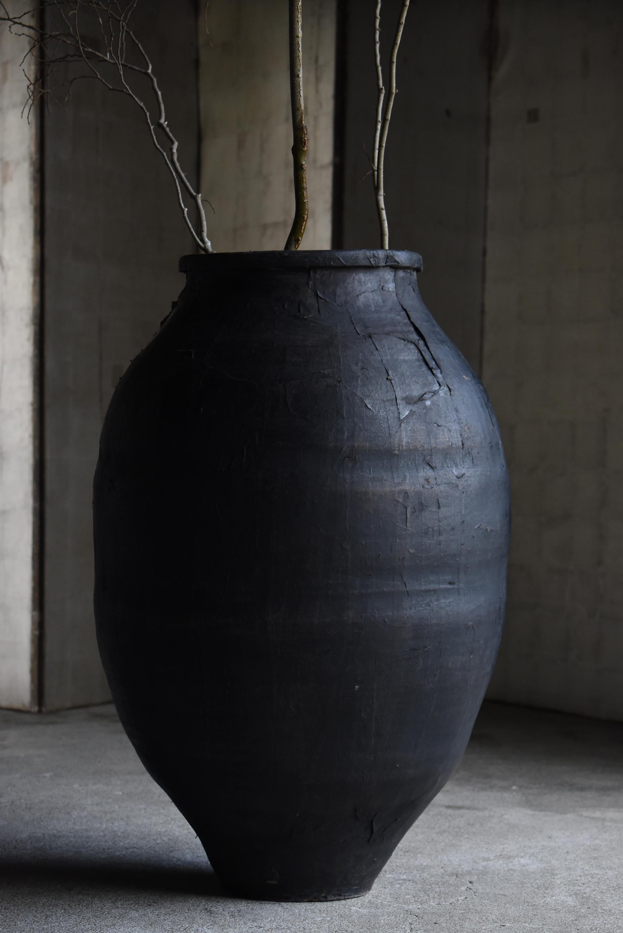 Japanische antike große Keramikvase mit Papierüberzug 1860er-1900er Jahre / Gefäß Wabisabi (Meiji-Periode) im Angebot