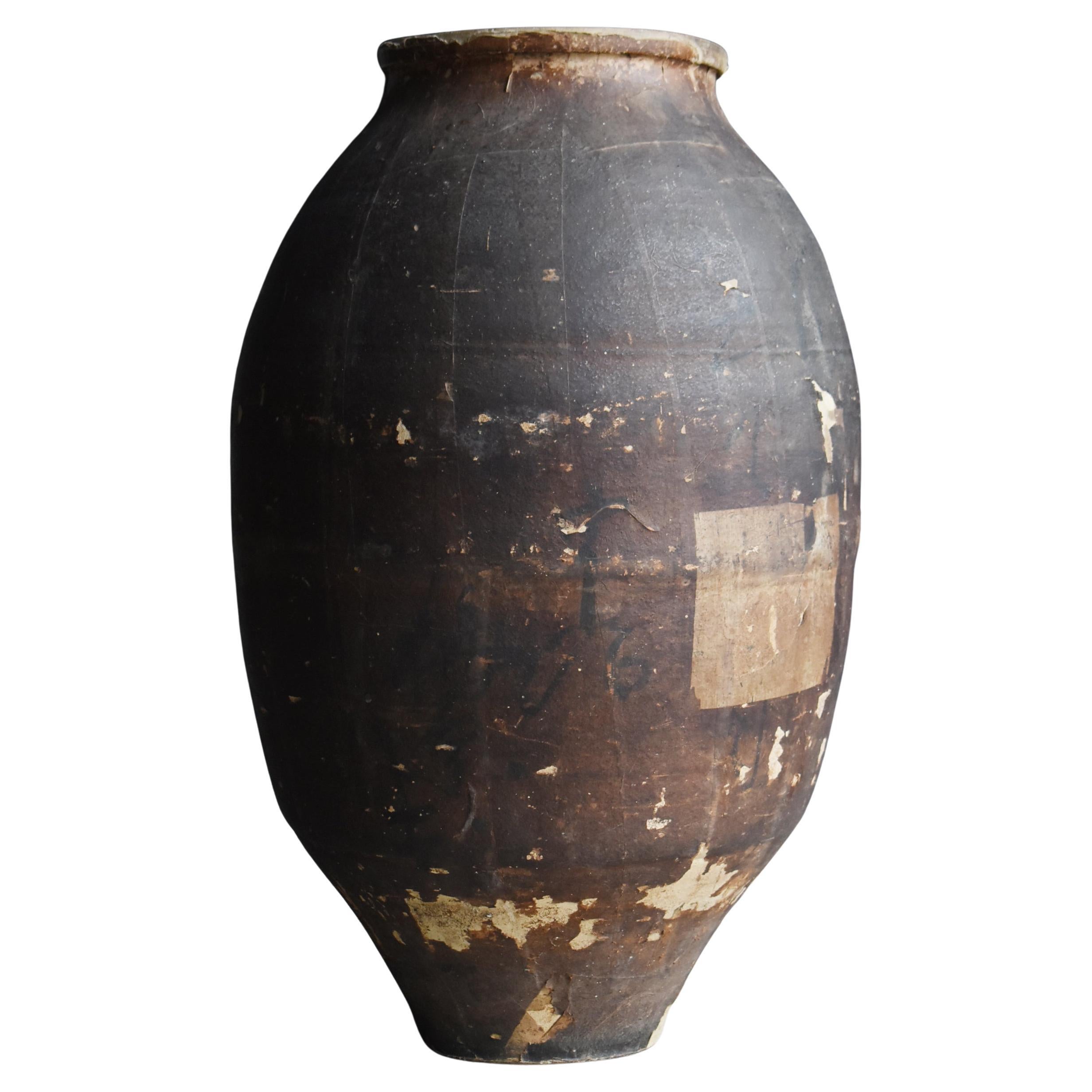 Vaso antico giapponese di grandi dimensioni in ceramica ricoperto di carta del 1860-1900 / Vaso Wabisabi